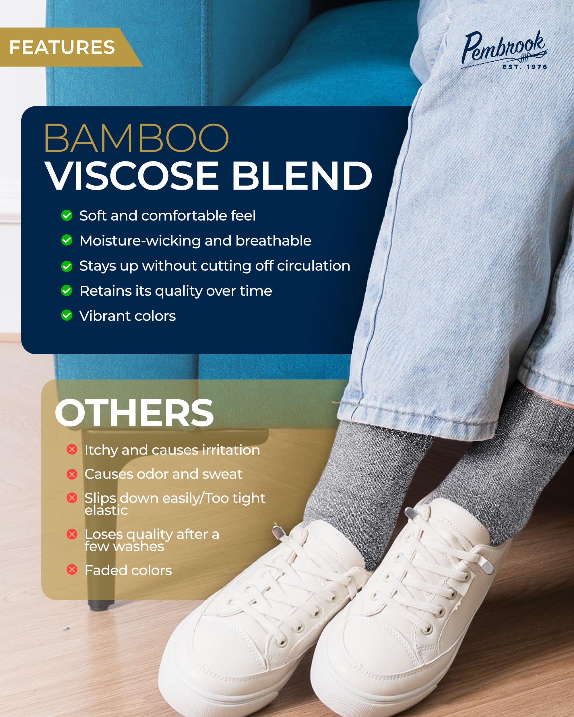Pembrook Bamboo Viscose Diabetic Socks for Women & Men - 6 Pairs Ankle Socks for Swollen Feet | Neuropathy Socks | Stretch Top M