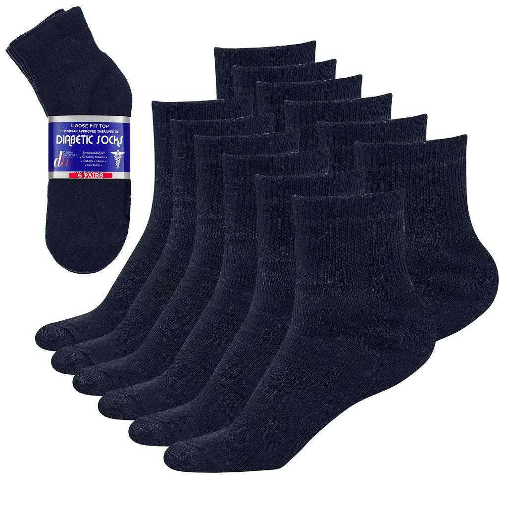 Diabetic Ankle Socks Mens Womens Non-Binding Socks Loose Fit Navy 6 Pairs Debra Weitzner