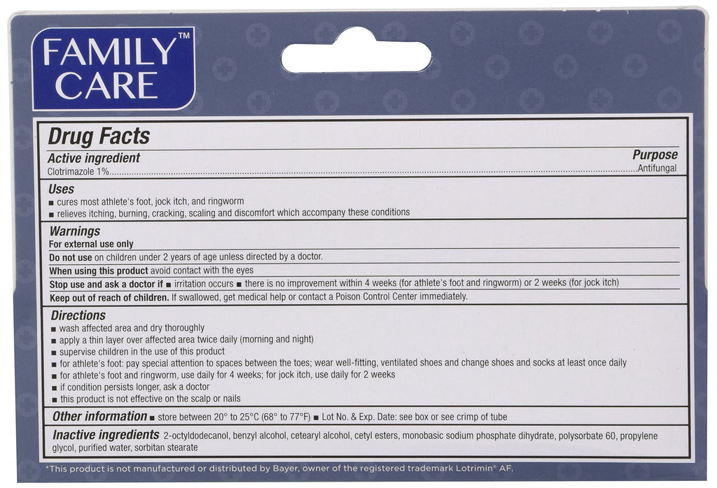 Family Care Clotrimazole Anti Fungal Cream, 1% USP Compare to Lotrimin 1oz. (Pack of 3)