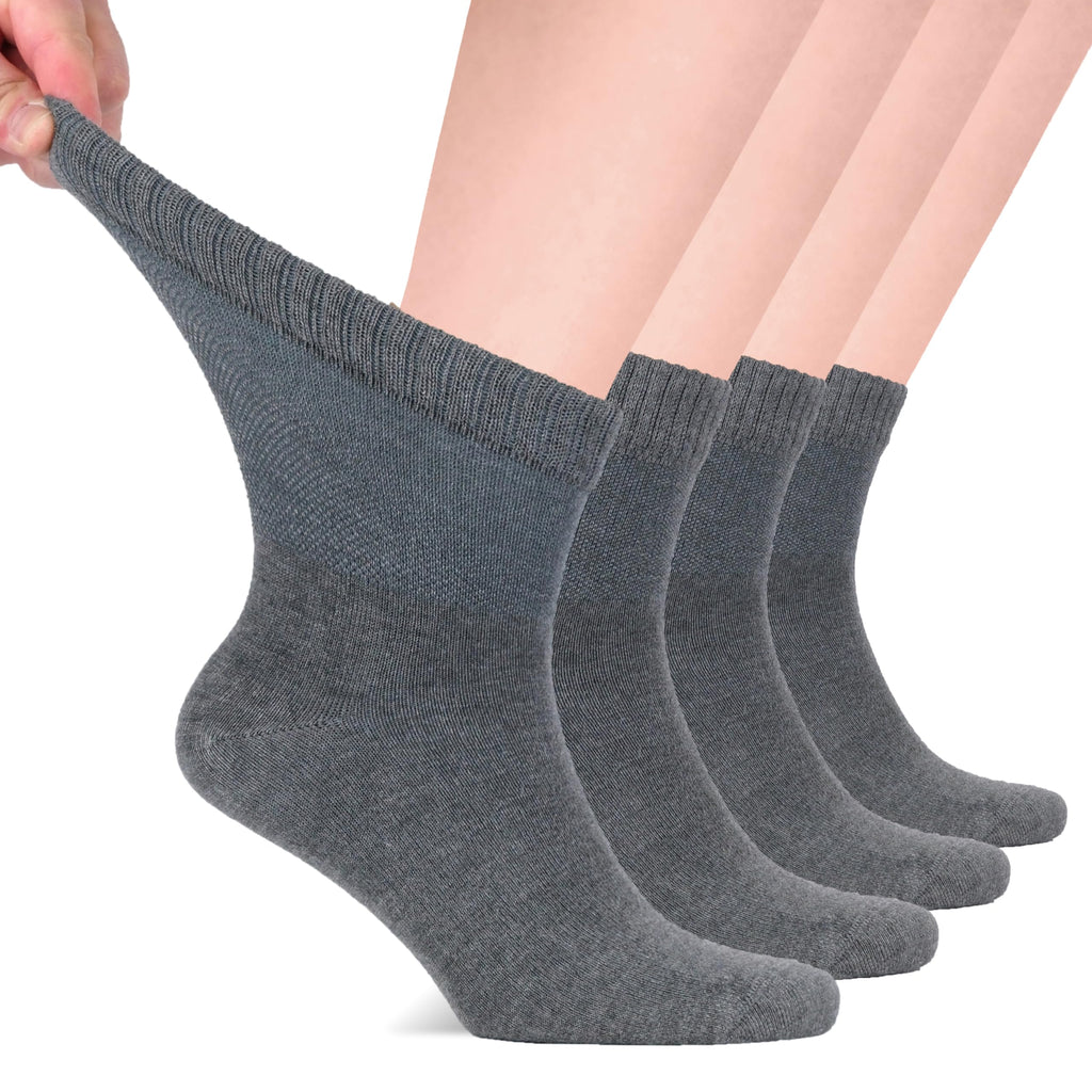 Hugh Ugoli Diabetic Socks for Men, Loose Ankle Socks Bamboo, Extra-Wide, Thin, Seamless Toe and Non-Binding Top, 4 Pairs, Melang