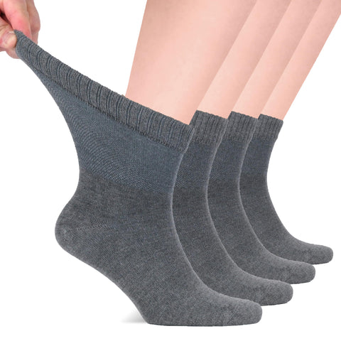 Hugh Ugoli Diabetic Socks for Men, Loose Ankle Socks Bamboo, Extra-Wide, Thin, Seamless Toe and Non-Binding Top, 4 Pairs, Melang