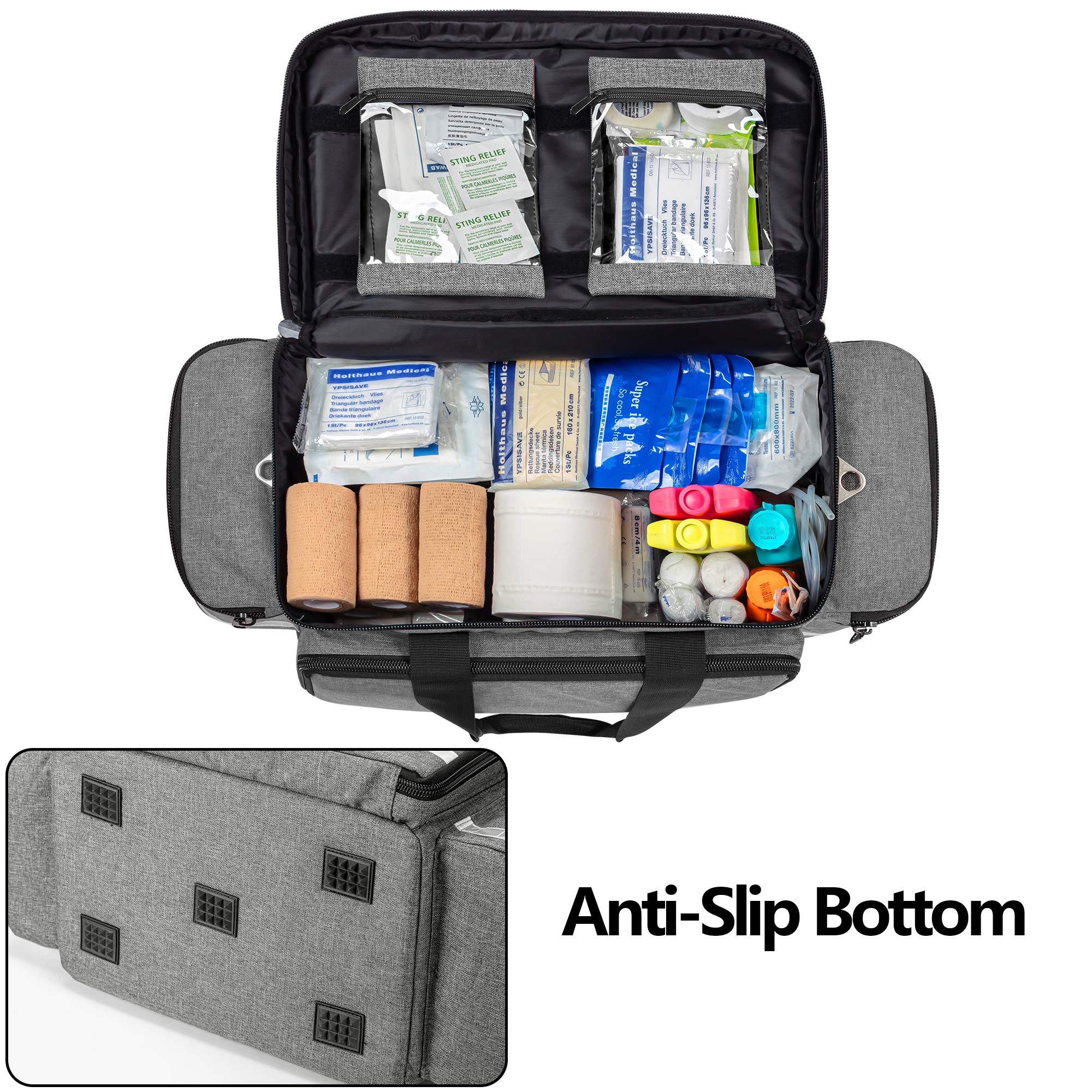 Trunab Professional Medical Bag, First Aid Storage Bag, Empty Emergency Responder Trauma Bag with Inner Dividers and No-Scratch
