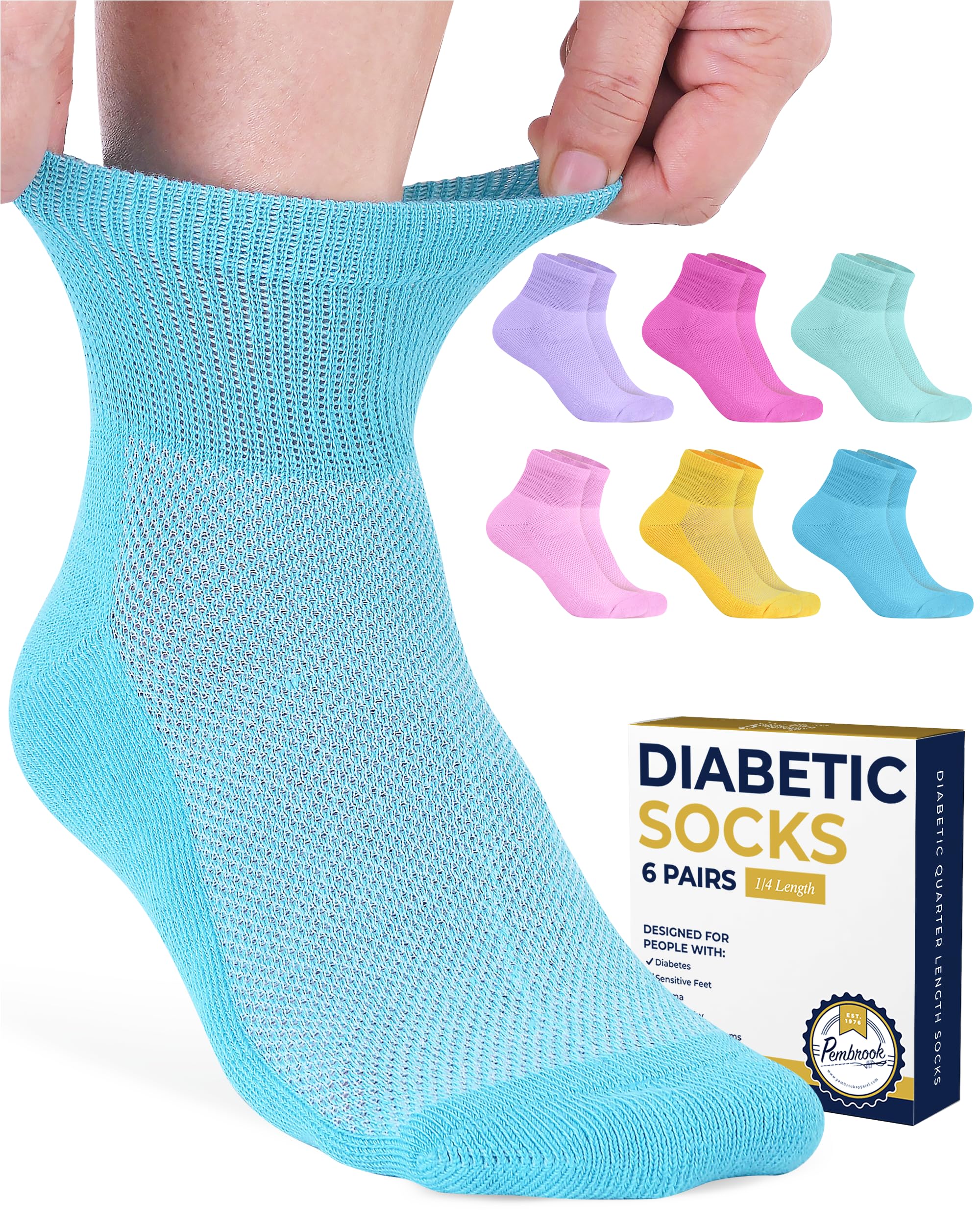 Pembrook Ankle Diabetic Socks for Women and Men | 6 Pairs | Wide Calf and Ankle Neuropathy Socks for Women | Moisture Wicking Wo