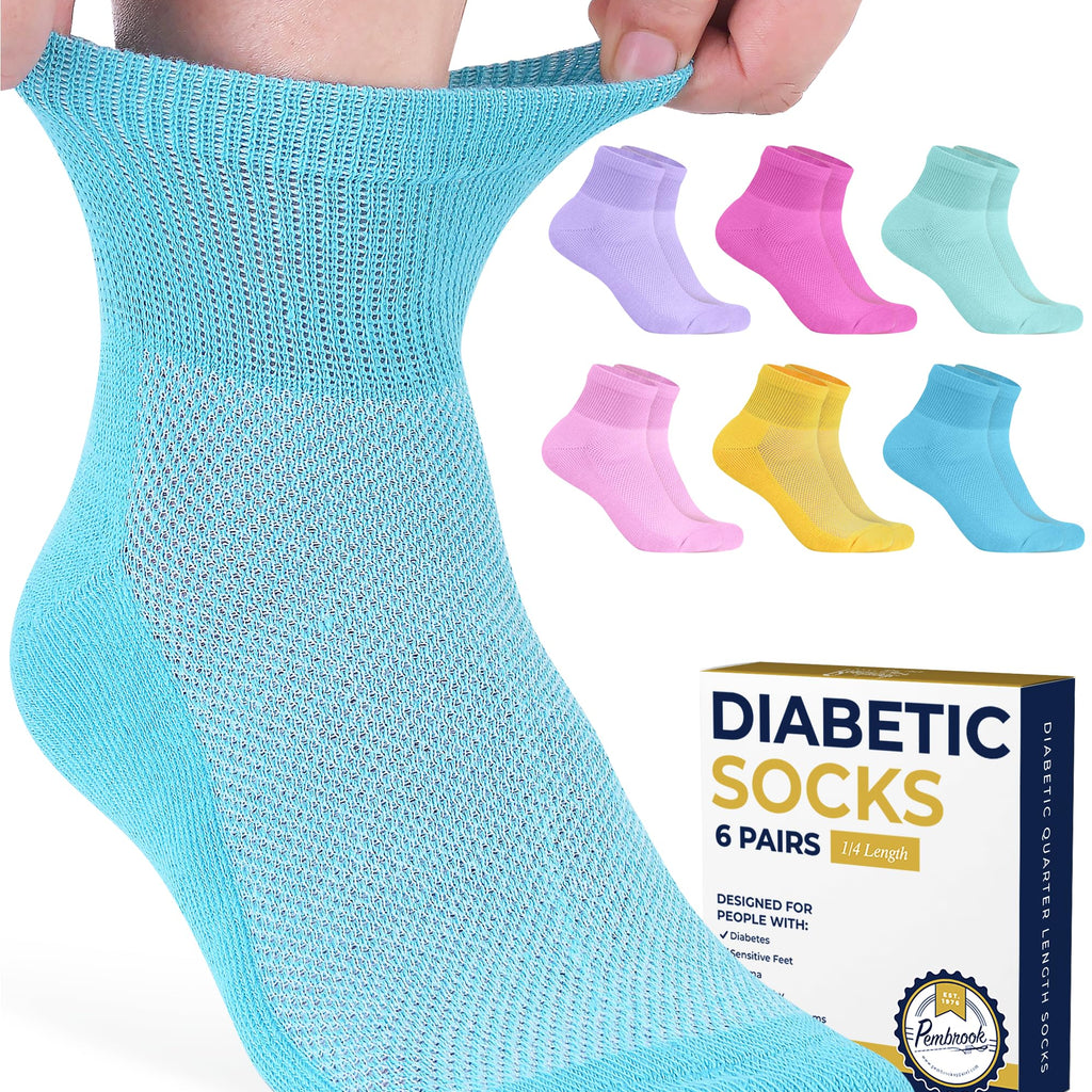Pembrook Ankle Diabetic Socks for Women and Men | 6 Pairs | Wide Calf and Ankle Neuropathy Socks for Women | Moisture Wicking Wo
