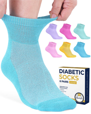Pembrook Ankle Diabetic Socks for Women and Men | 6 Pairs | Wide Calf and Ankle Neuropathy Socks for Women | Moisture Wicking Wo
