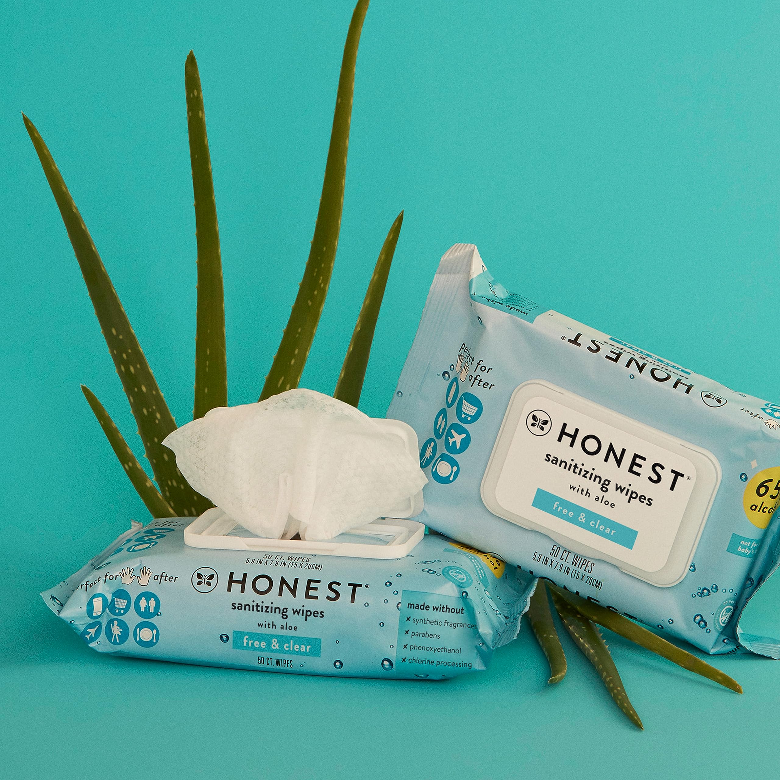 The Honest Company Sanitizing Alcohol Wipes | Kills 99% of Germs, Made With Aloe | Unscented, 150 Count (3 Packs of 50)