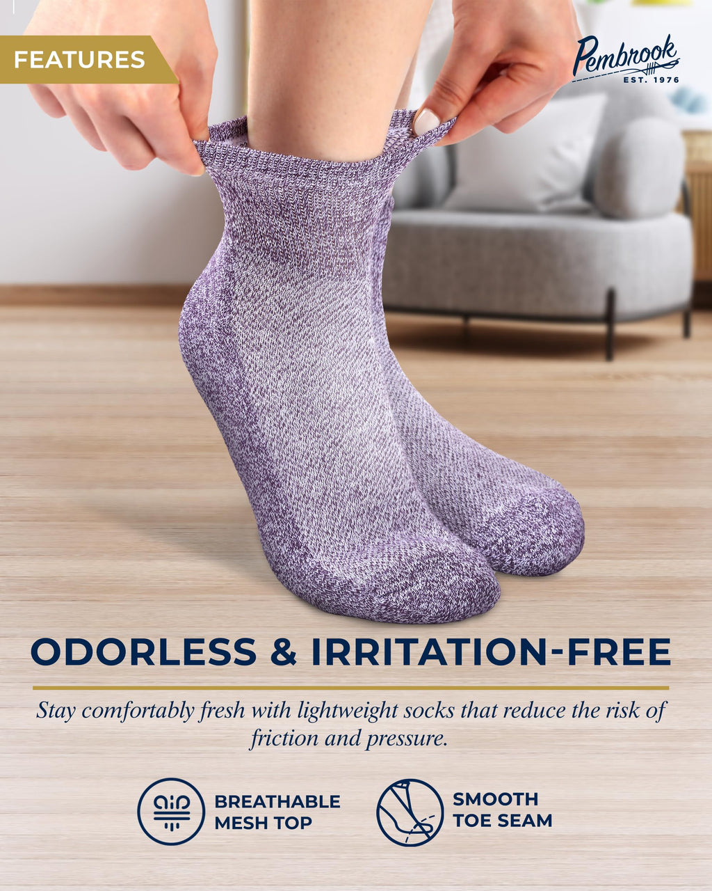 Pembrook Ankle Diabetic Socks for Men & Women | 6 Pairs | Black, White, Blue, Light Blue, Pink, Purple | Mens Diabetic Socks | D