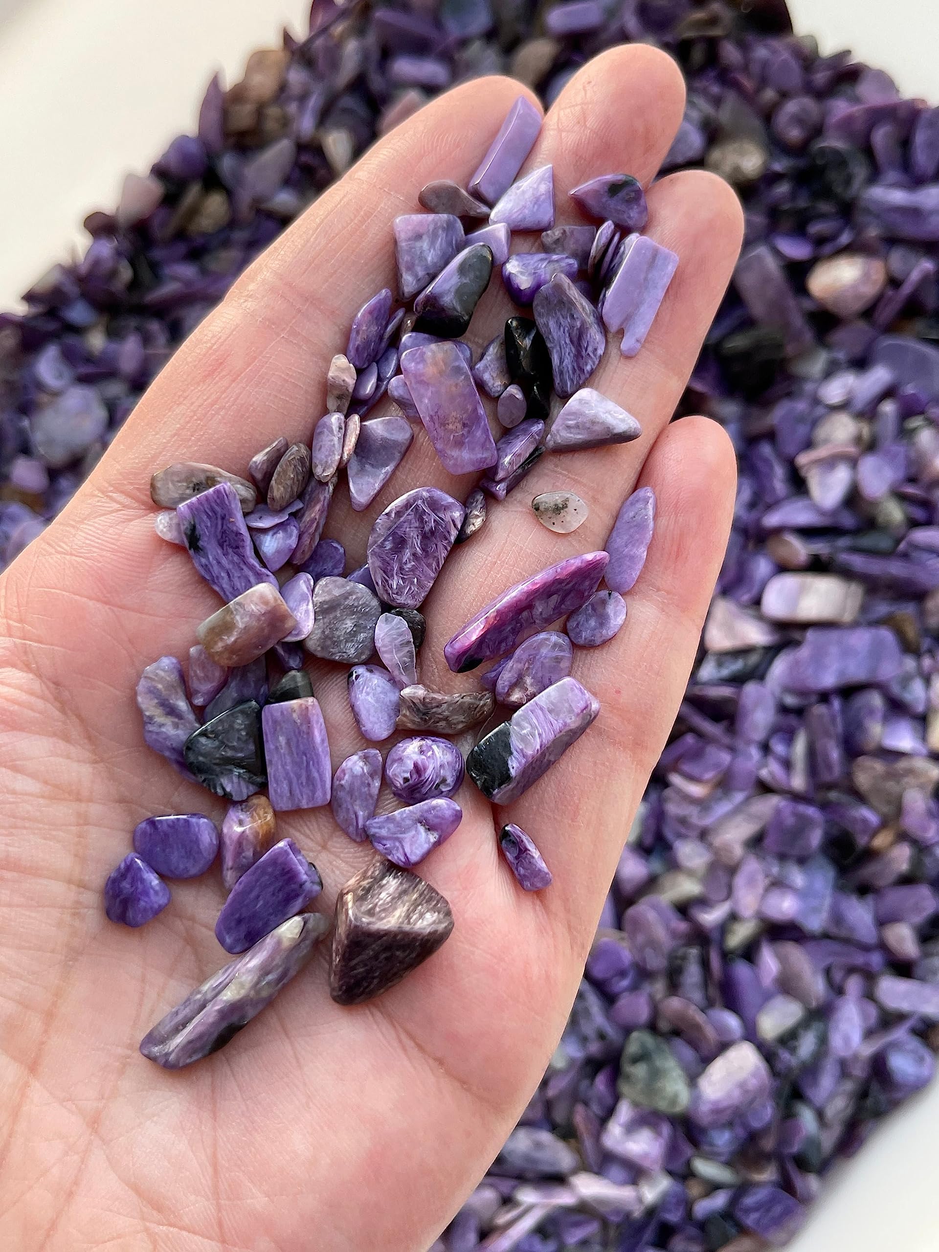 2 oz Lot Natural Charoite Semi Tumbled Charoite Gemstone Chips, Charoite Crushed Mini Crystals, Undrilled Crystal Chips (Charoit