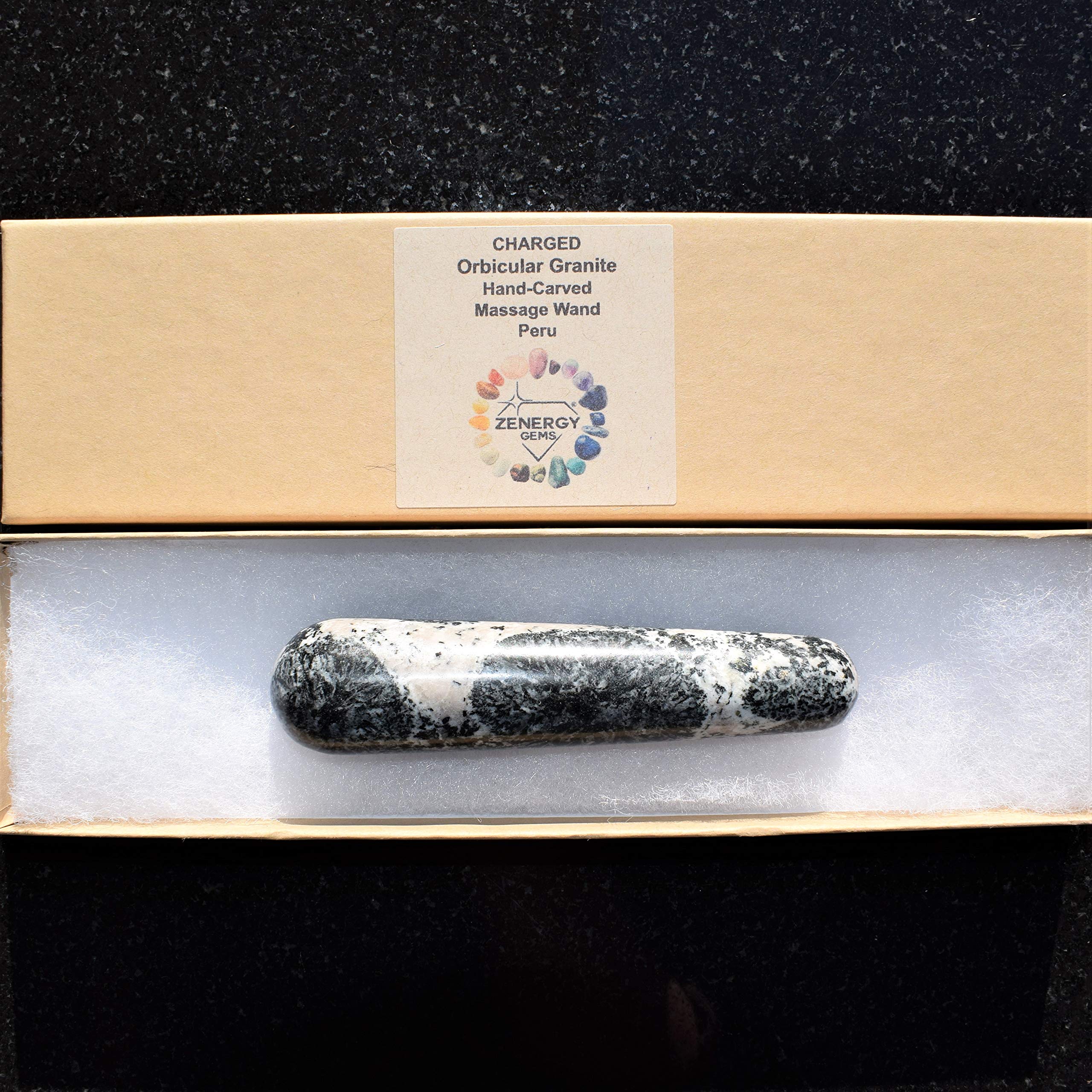 Charged 4 Orbicular Granite (Volcanic) Crystal Massage Wand + Selenite Charging Heart Included (Healing Energy/Increase Protecti