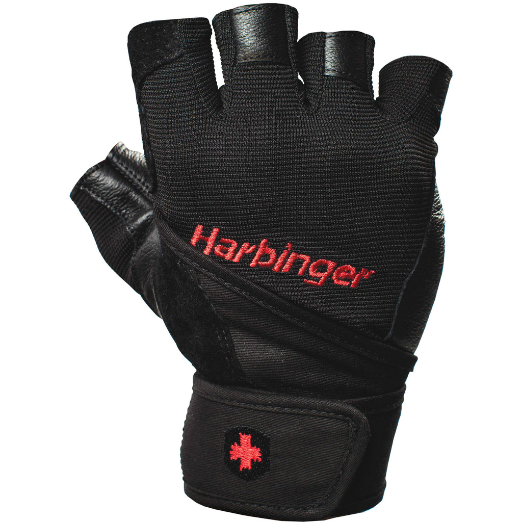 Harbinger Pro Wristwrap Weightlifting Gloves with Vented Cushioned Leather Palm (Pair), Medium, Black