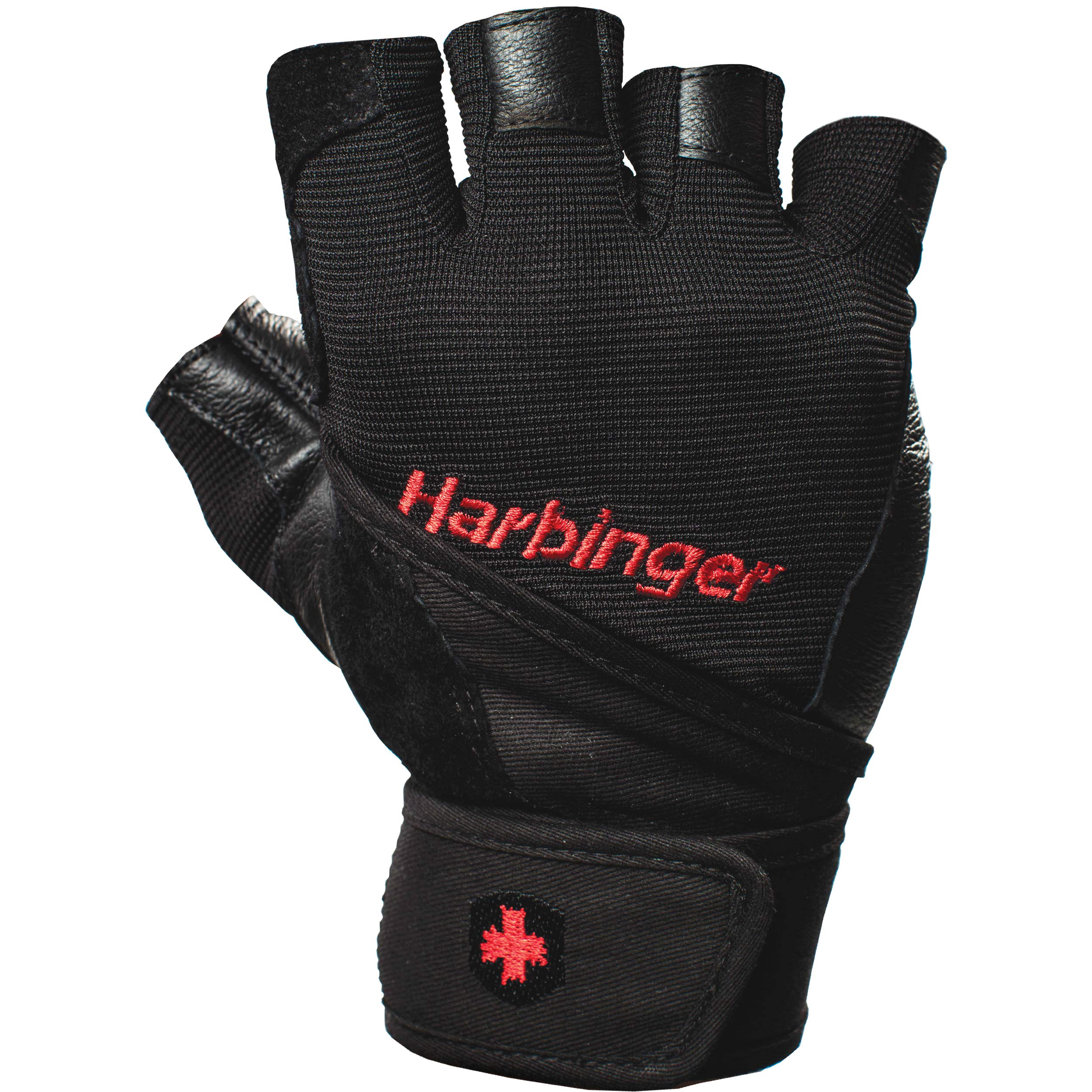 Harbinger Pro Wristwrap Weightlifting Gloves with Vented Cushioned Leather Palm (Pair), Medium, Black