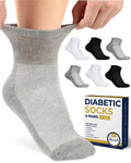 Pembrook Ankle Diabetic Socks for Men & Women | 6 Pairs | Black, White, Gray | Wide Stretch Top Mens Diabetic Socks | Diabetic S