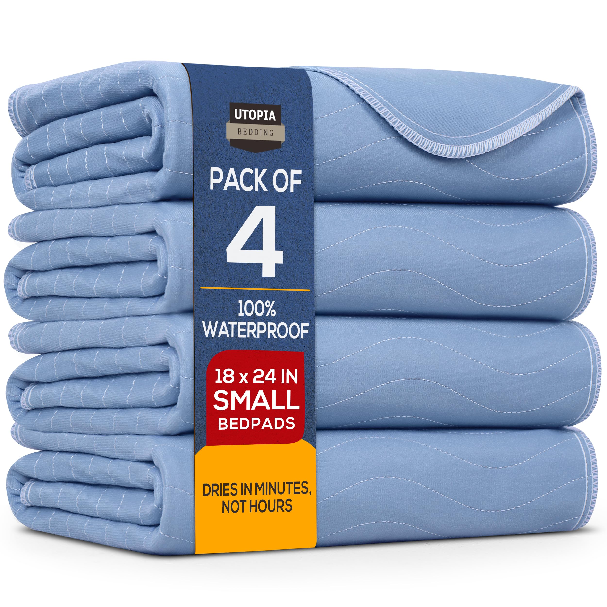 Utopia Bedding Waterproof Incontinence Bed Pads 18 x 24 Inches (Pack of 4, Blue), Washable and Reusable Underpads for Adults, El