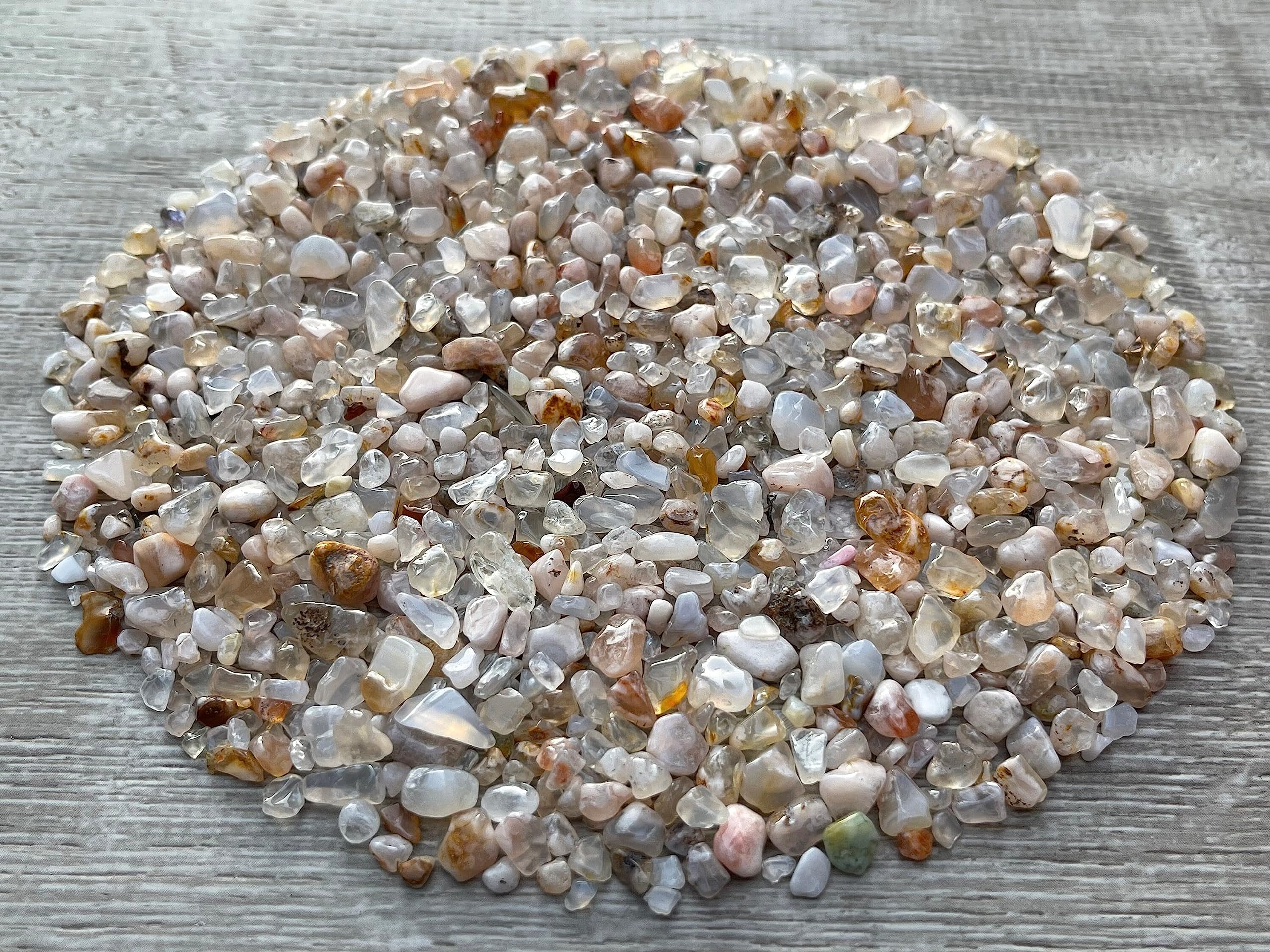 GAF TREASURES 2 oz Lot Natural Cherry Blossom Semi Tumbled Gemstone Chips, Crushed Mini Crystals, Undrilled Crystal Chips (Cherr