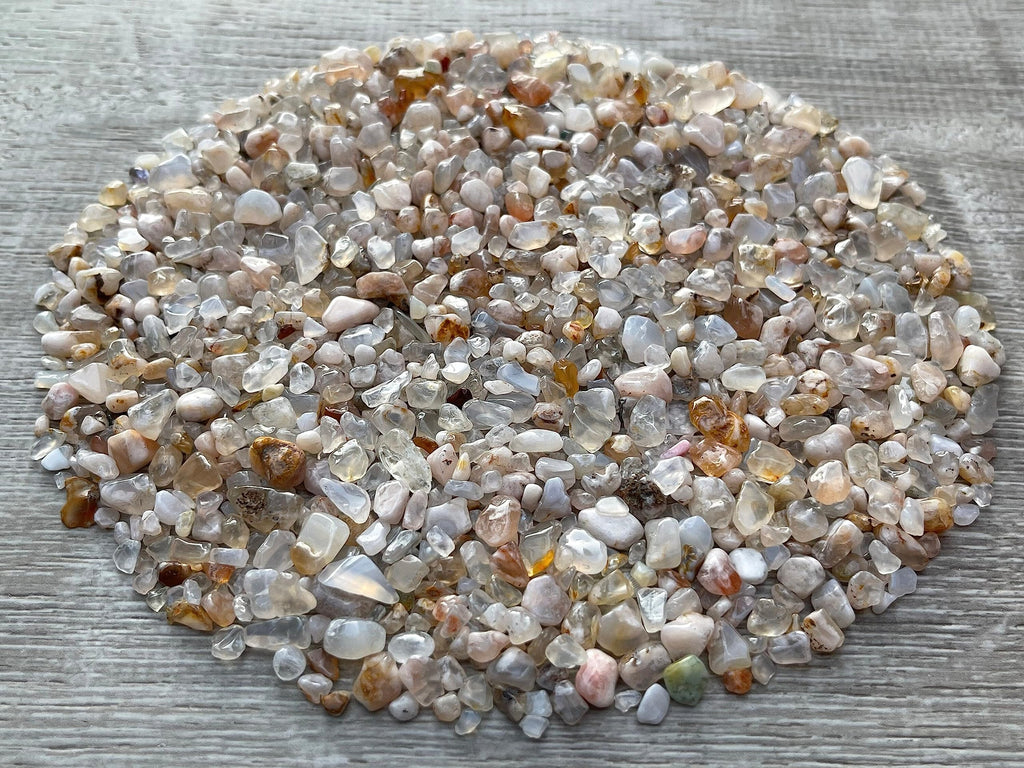 GAF TREASURES 2 oz Lot Natural Cherry Blossom Semi Tumbled Gemstone Chips, Crushed Mini Crystals, Undrilled Crystal Chips (Cherr