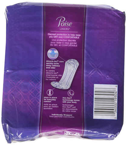 Poise Liners for Light Bladder Leakage, Long Length, Very Light Absorbency, 44 Count (Pack of 2)