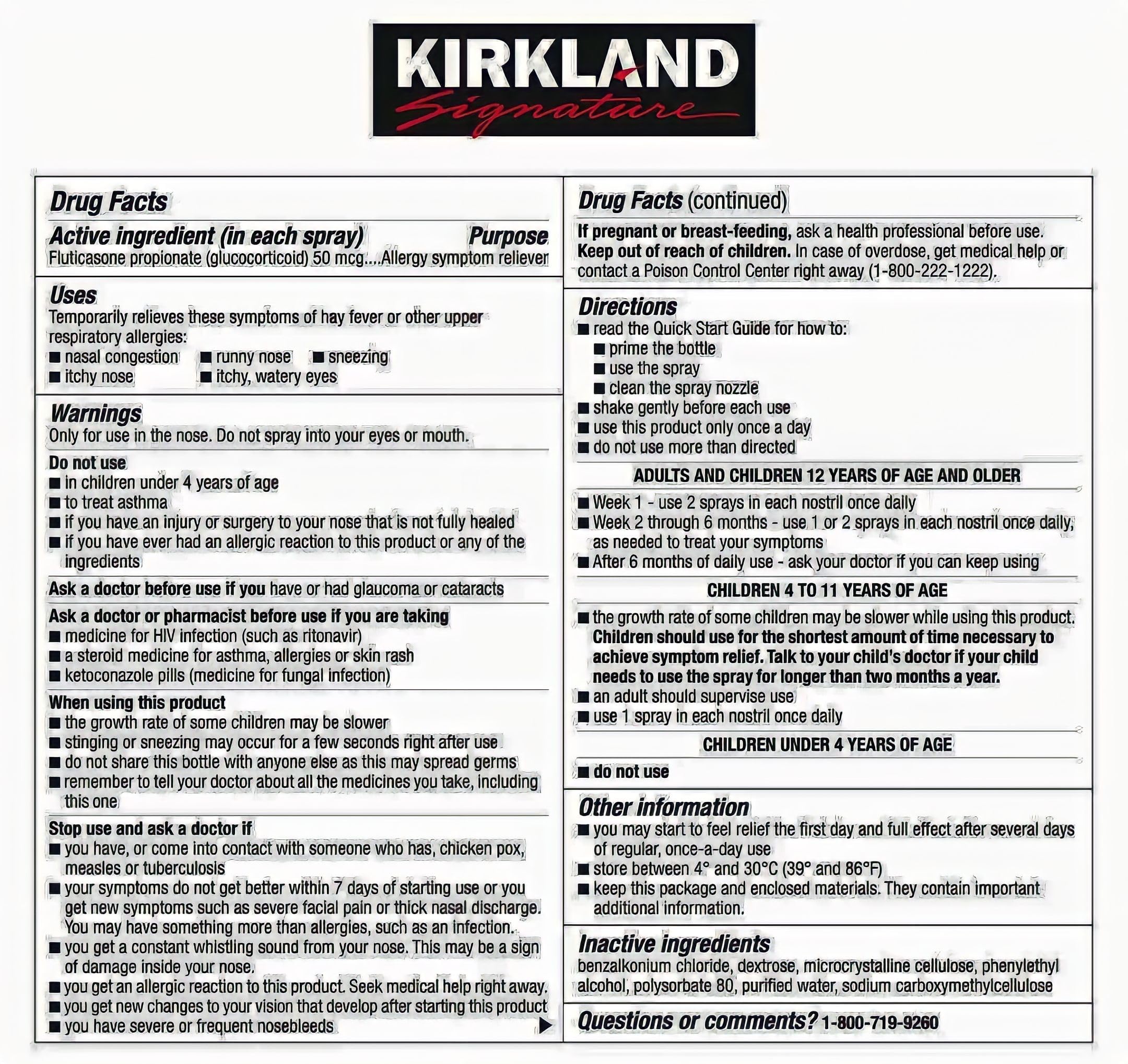 KIRKLAND SIGNATURE Aller-Flo Fluticasone Propionate (Glucorticoid) 5 Bottles x 120 Metered Sprays 0.54 Fl OZ per Bottle (15.8 mL