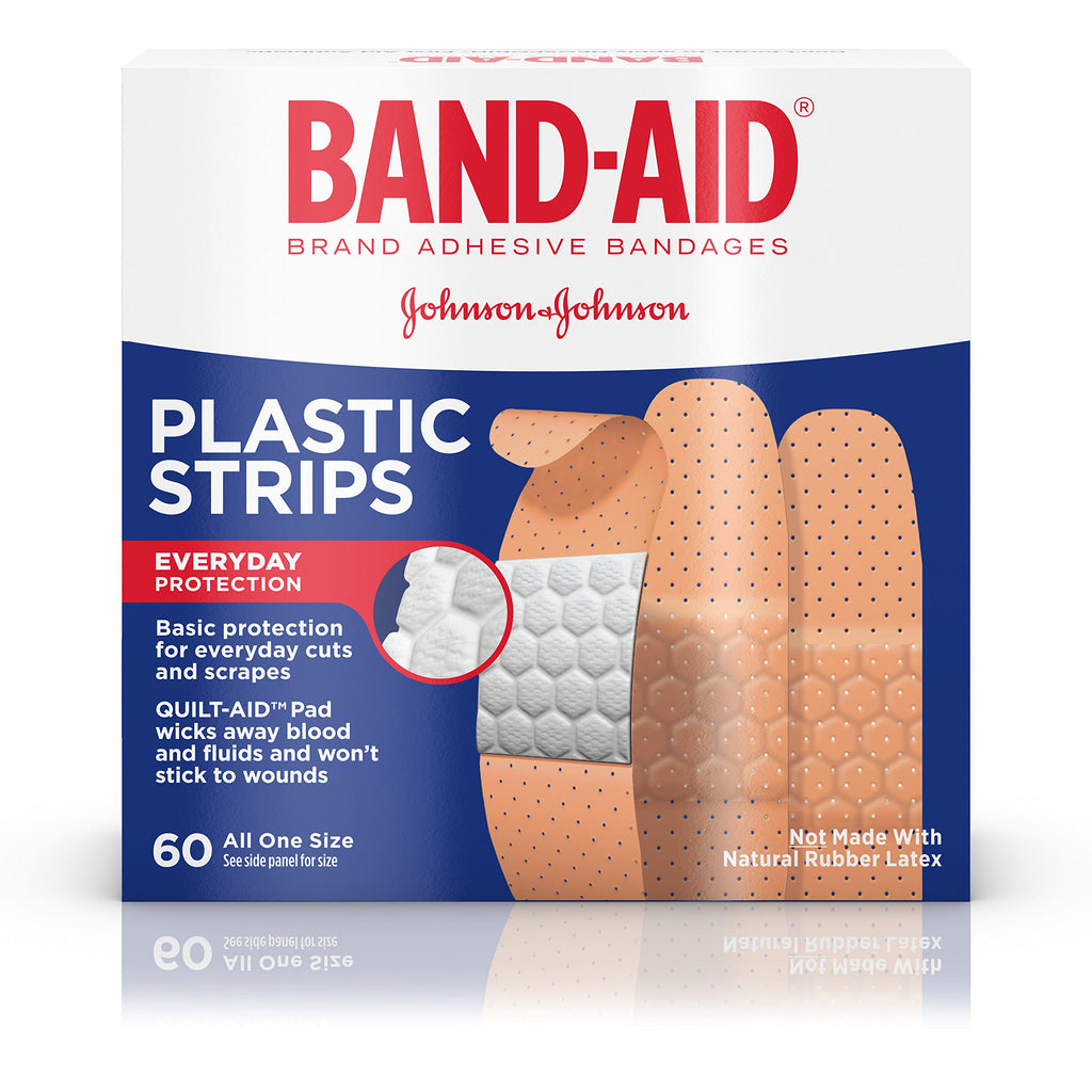 Band-Aid Brand Adhesive Bandages, Plastic Strips, ONE SIZE FITS ALL, 60 Count (Pack of 3)