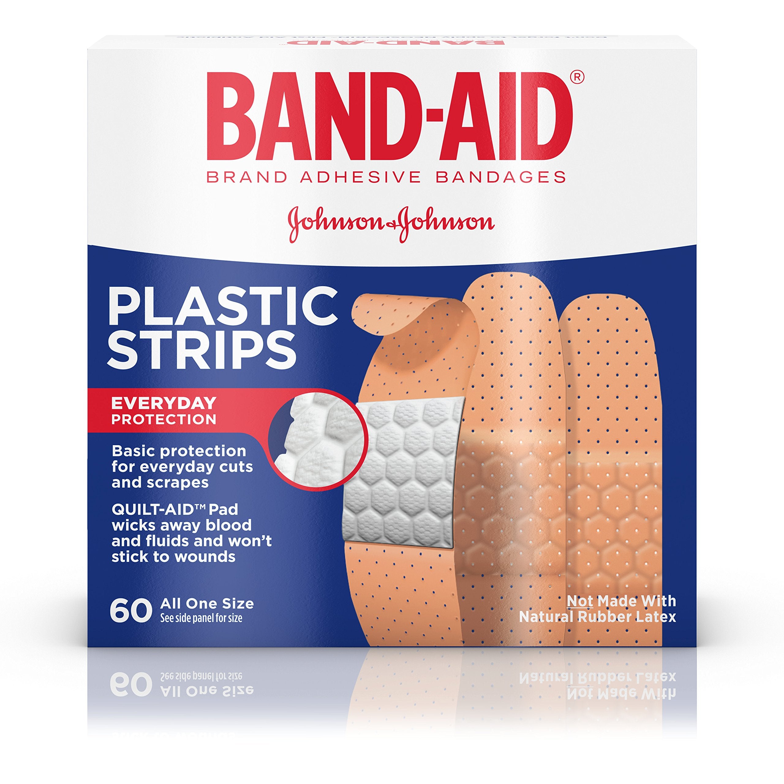 Band-Aid Brand Adhesive Bandages, Plastic Strips, ONE SIZE FITS ALL, 60 Count (Pack of 3)