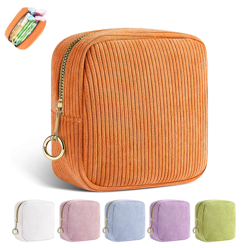 Playexen Period Bag for Teen Girls, Corduroy Sanitary Napkin Storage Bag, Period Pouches Menstrual Pad Bag Tampon Holder for Pur