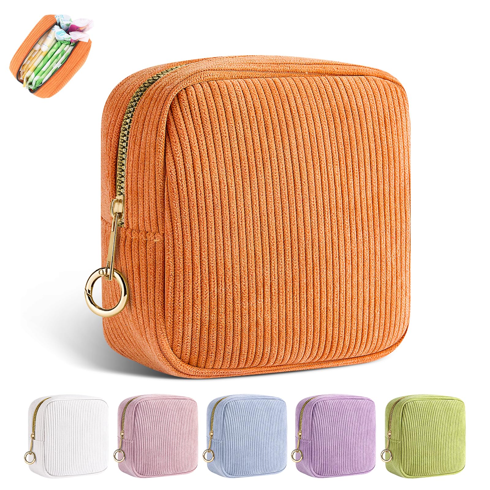 Playexen Period Bag for Teen Girls, Corduroy Sanitary Napkin Storage Bag, Period Pouches Menstrual Pad Bag Tampon Holder for Pur