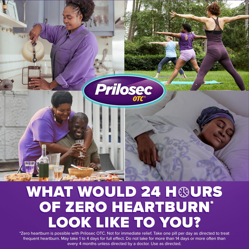 Prilosec OTC, Omeprazole Delayed Release 20mg, Acid Reducer, Treats Frequent Heartburn for 24 Hour Relief, All Day, All Night*,