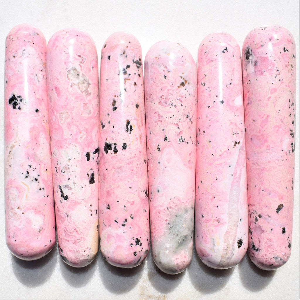 Zenergy Gems Charged 4 Rhodochrosite (with Rhodonite & Manganese Freckles) Crystal Massage Wand (Healing Energy/Emotional Healer