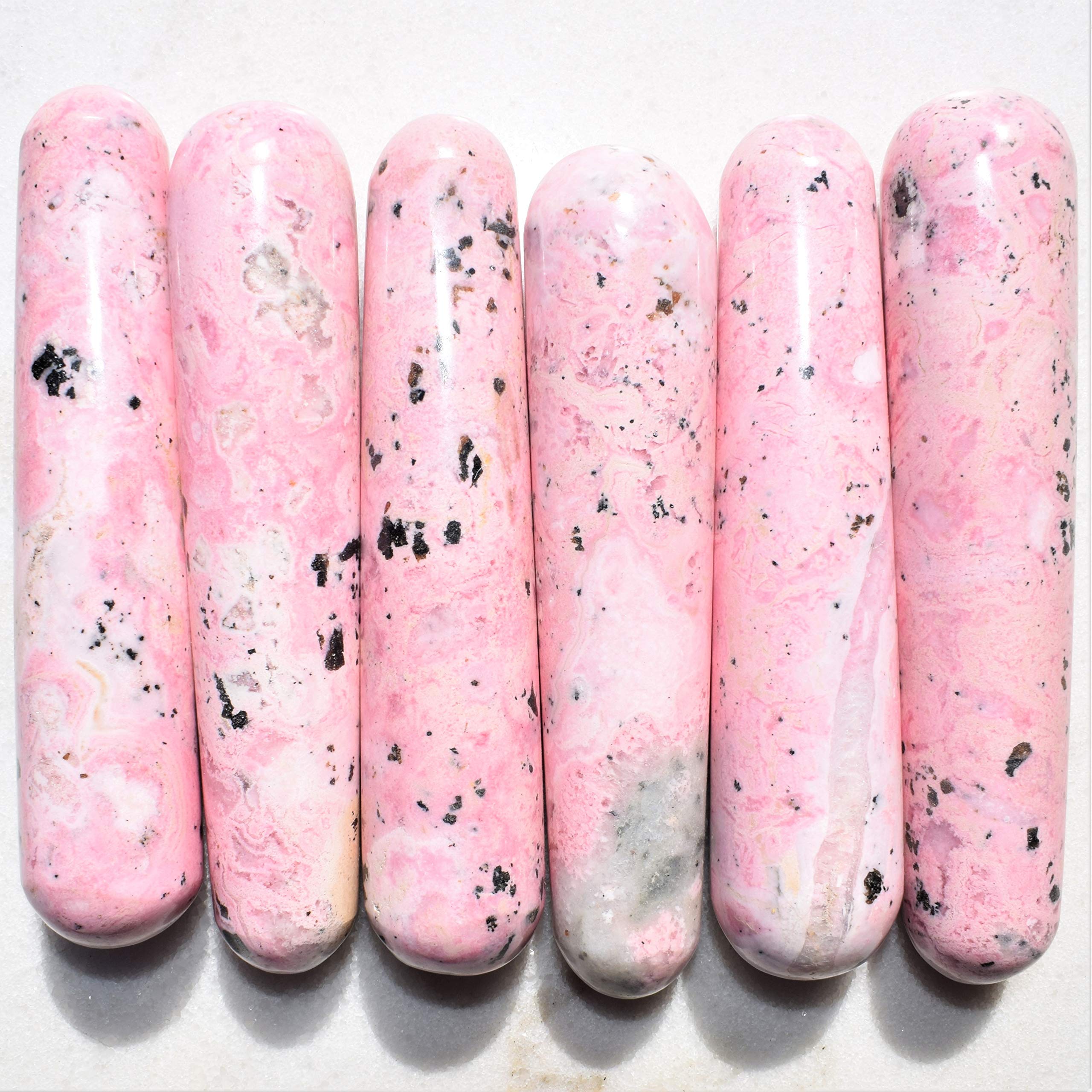 Zenergy Gems Charged 4 Rhodochrosite (with Rhodonite & Manganese Freckles) Crystal Massage Wand (Healing Energy/Emotional Healer