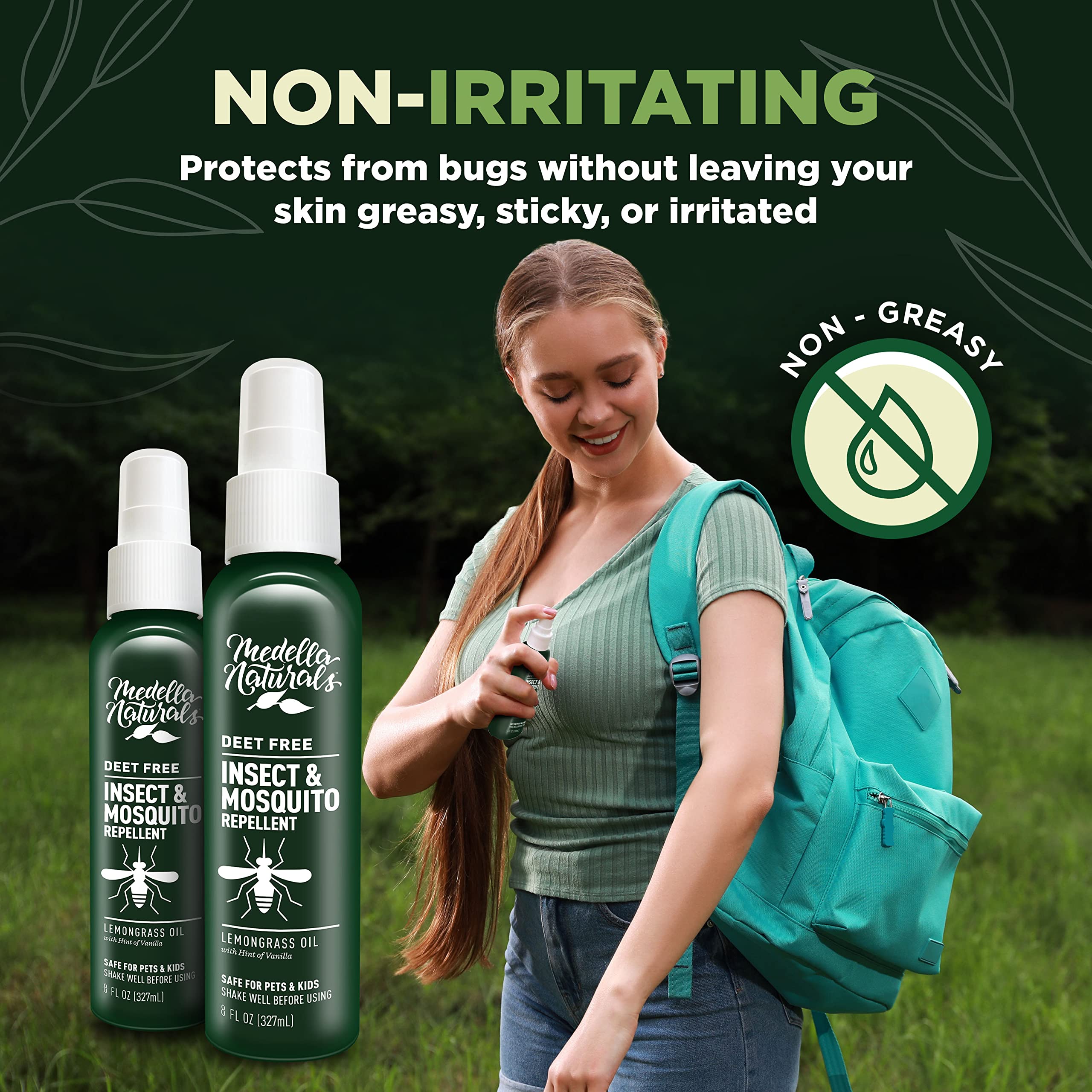 Deet-Free Insect & Mosquito Repellent Pack of 2 (8 oz) - Nice Smelling Insect Repellent with Lemongrass Oil Safe for Pets and Ki