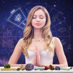 DANCING BEAR Gemini Zodiac Healing Crystals Gift Set (14 Pc): 9 Stones, 18K Gold-Plated Constellation Necklace, Meteorite, Succu
