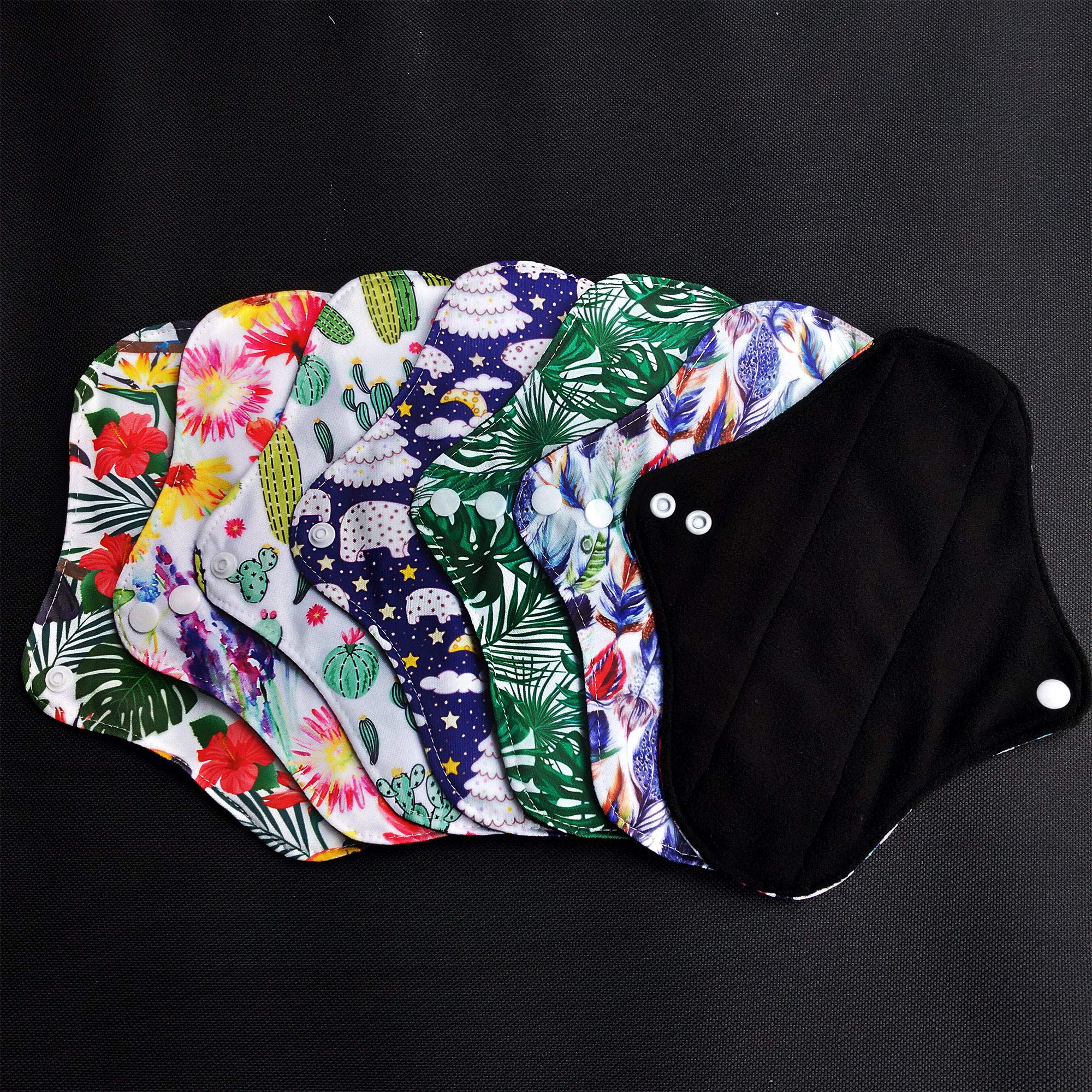 7pcs/Set Reusable Washable Cloth Pads Set, Including 6pcs Heavy Flow Feminine Hygiene Bamboo Charcoal Cloth Reusable Menstrual P
