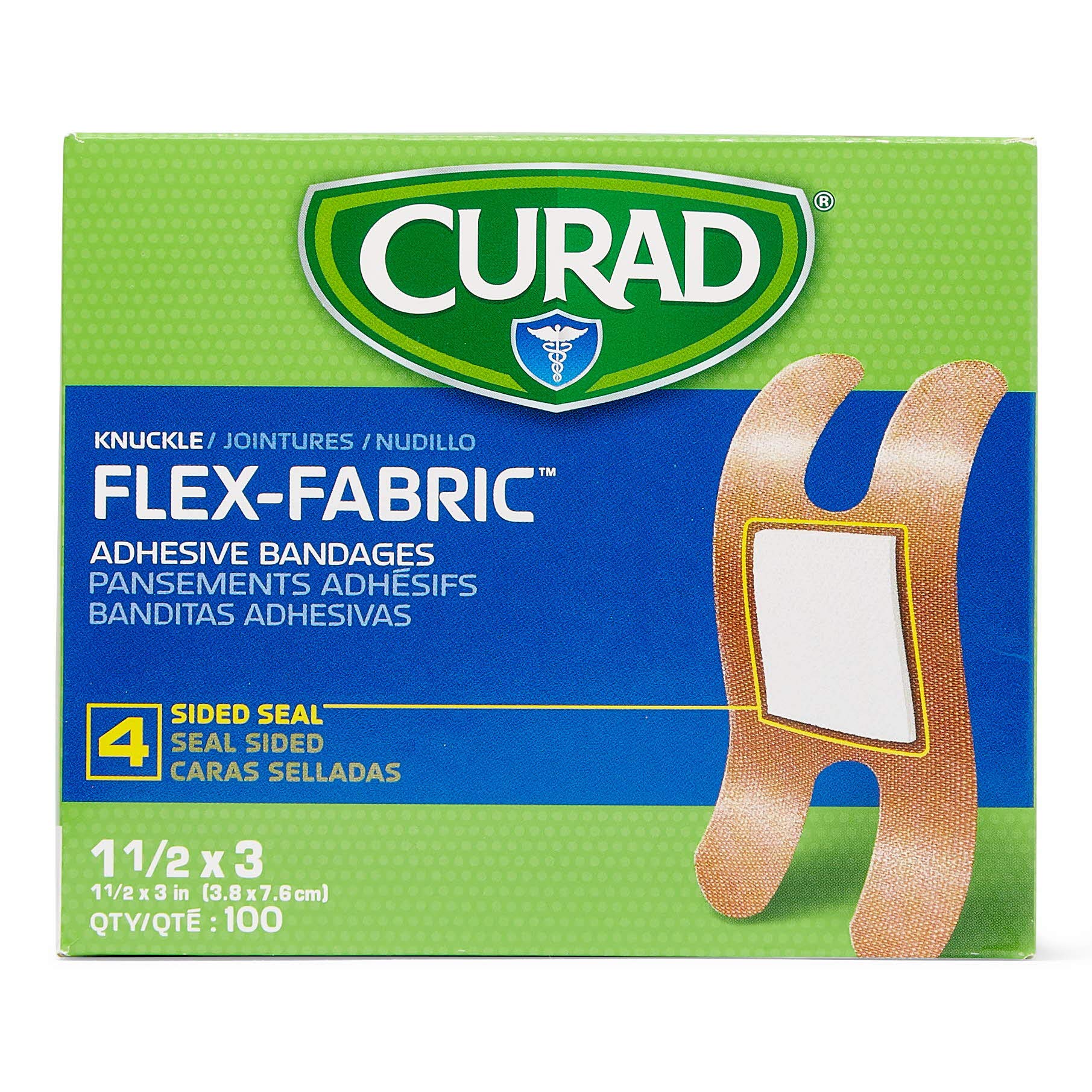 CURAD Flex-Fabric Adhesive Bandages, Knuckle, 100 CT, Pack of 2