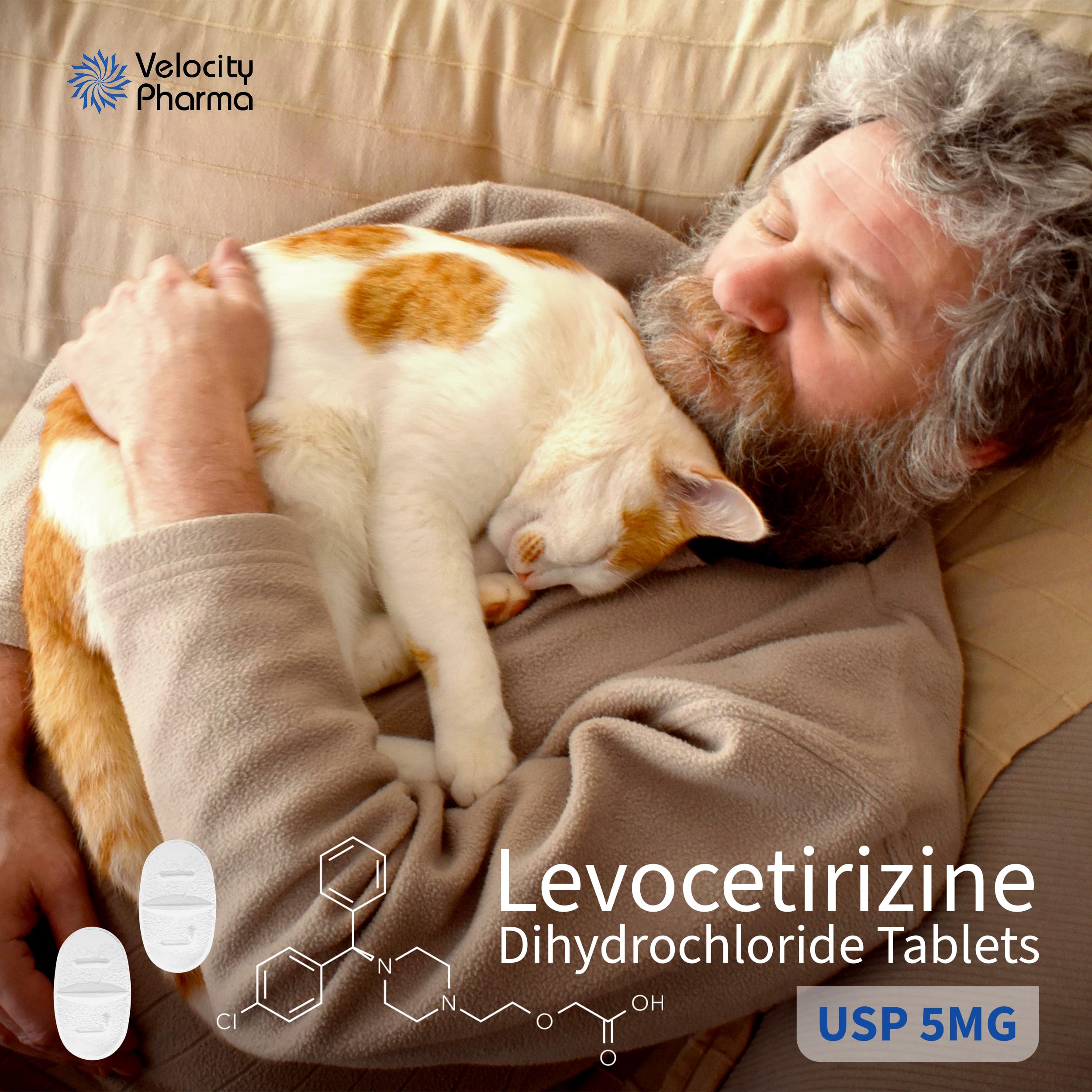 Velocity Pharma Levocetirizine Dihydrochloride 5mg USP Tablets, 24 Hour Allergy Relief Non-Drowsy Antihistamine, 180 Count