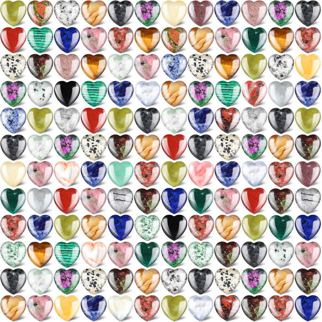Nuenen 150 Pcs Worry Stones Natural Heart Shaped Stone Bulk Valentines Day Gifts Assorted Heart Gemstone 0.8'' Love Healing Crys