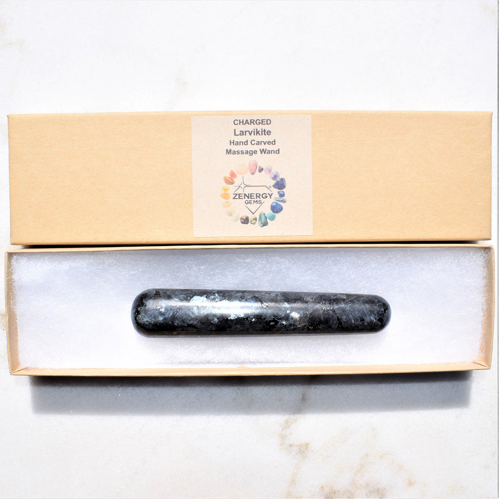 Charged 4 Larvikite Crystal Massage Wand (Very GROUNDING & Protective Reiki Healing Energy)