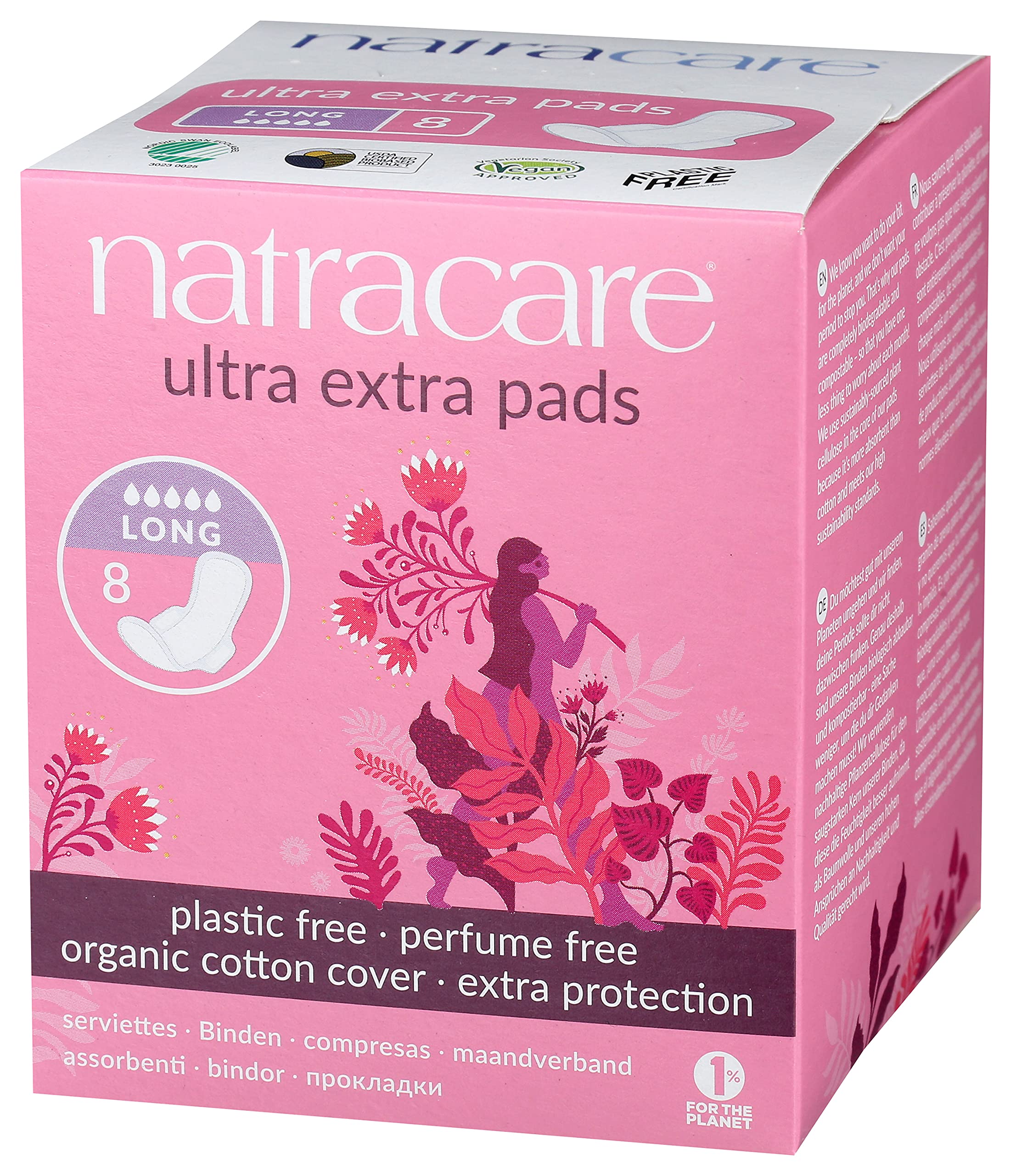 Natracare Ultra Extra Pads with Wings, Long, Individually Wrapped, Made with Certified Organic Cotton, Ecologically Certified Ce