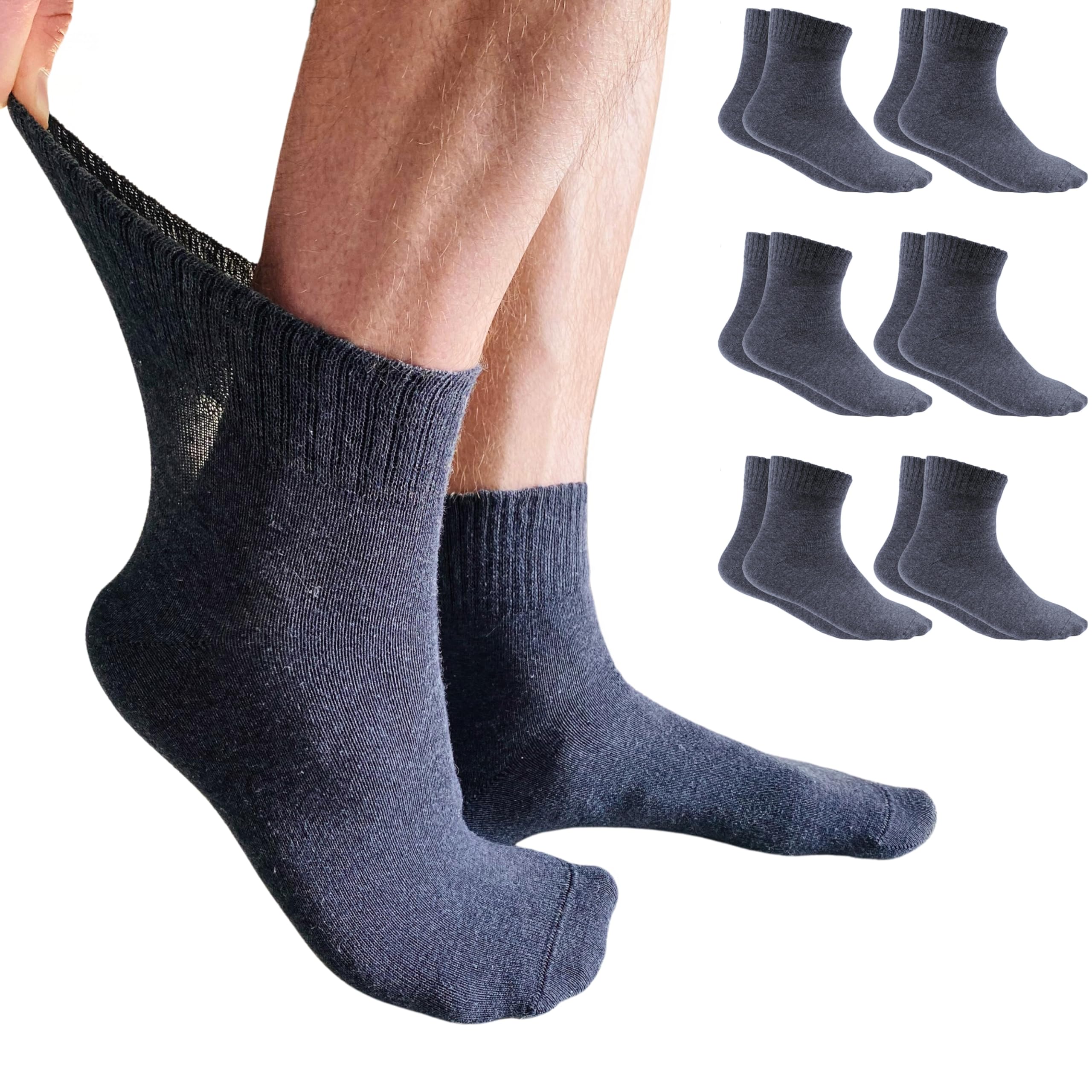 YARMIS Mens Cotton Diabetic Socks Size 10-13 - Thin, Loose Fitting Wide Ankle Socks Men 9-12 Shoe Size Blue 6 Pairs