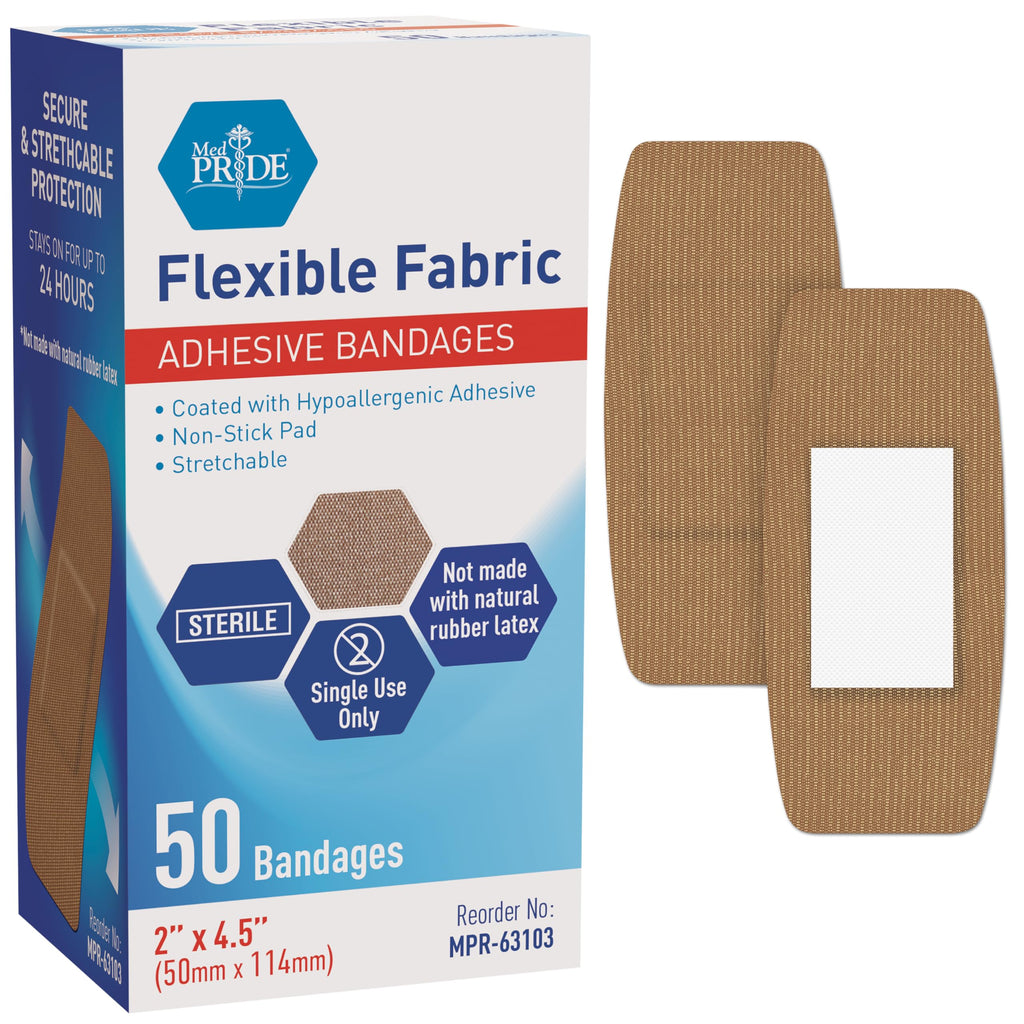 MED PRIDE Sterile Hypoallergenic Fabric Adhesive Bandages, Latex Free, Individually Wrapped, Flexible and Breathable (2    x 4.5