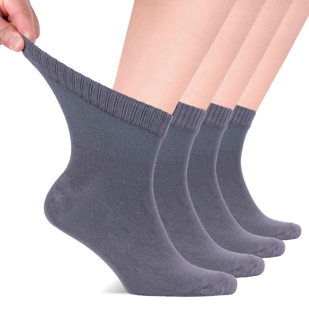 Hugh Ugoli Diabetic Socks for Men, Loose Ankle Socks Bamboo, Extra-Wide, Thin, Seamless Toe and Non-Binding Top, 4 Pairs, Dark G