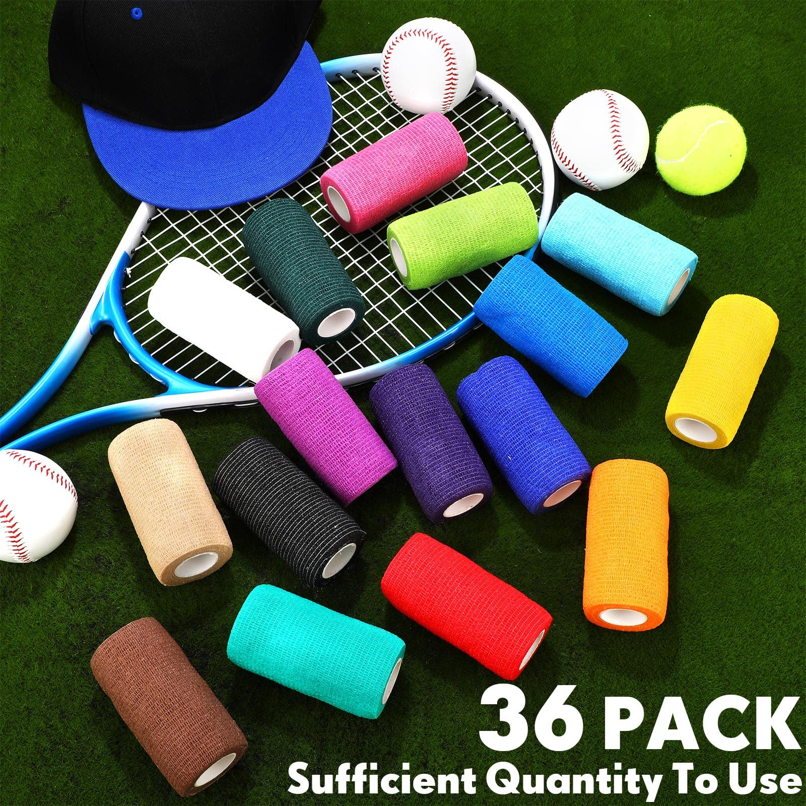 36 Pcs Self Adherent Bandage Wrap Breathable Cohesive Bandage Elastic Adhesive Tape for Stretch Athletic Sports Wrist Ankle, 4 I