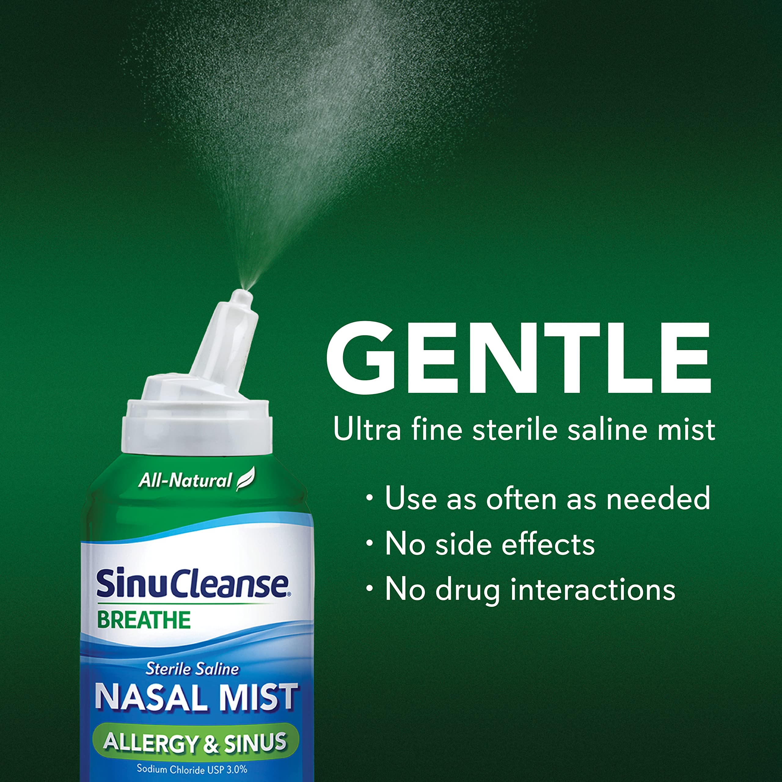 SinuCleanse Allergy & Sinus Sterile Saline Nasal Spray, Ultra Fine Mist, Instantly Moisturizes & Relieves Severe Nasal Congestio