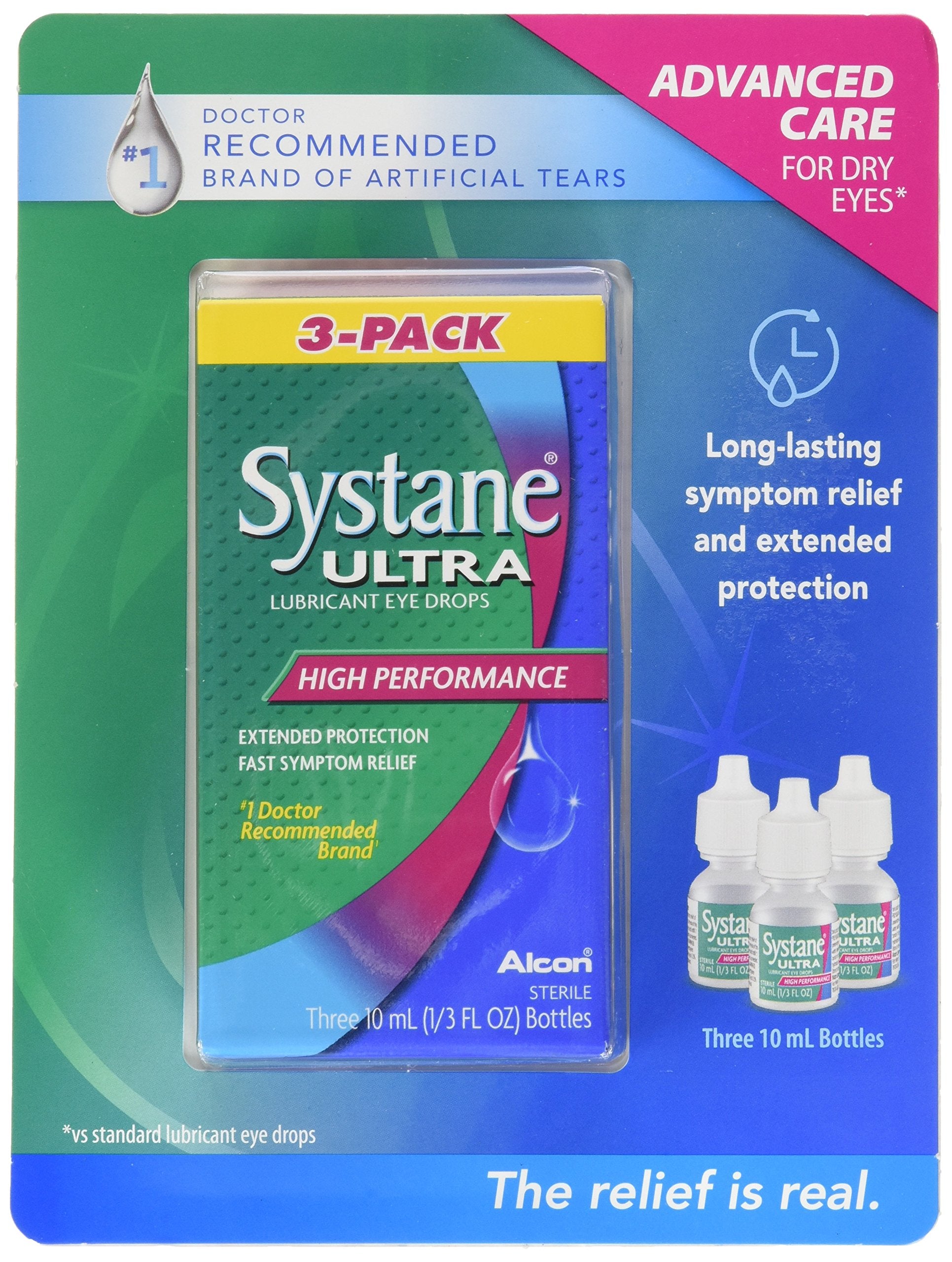Systane Ultra Lubricant Eye Drops, .33 fl oz (10 ml) Bottle (Pack of 3)