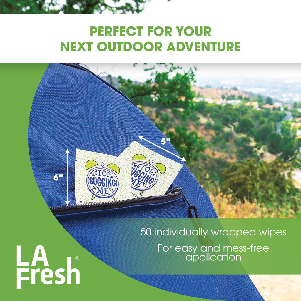 LA Fresh DEET Free Mosquito Repellent Wipes - Long Lasting Bug Repellent Wipes, Travel Insect Repellant - Pack of 50 Natural Ins
