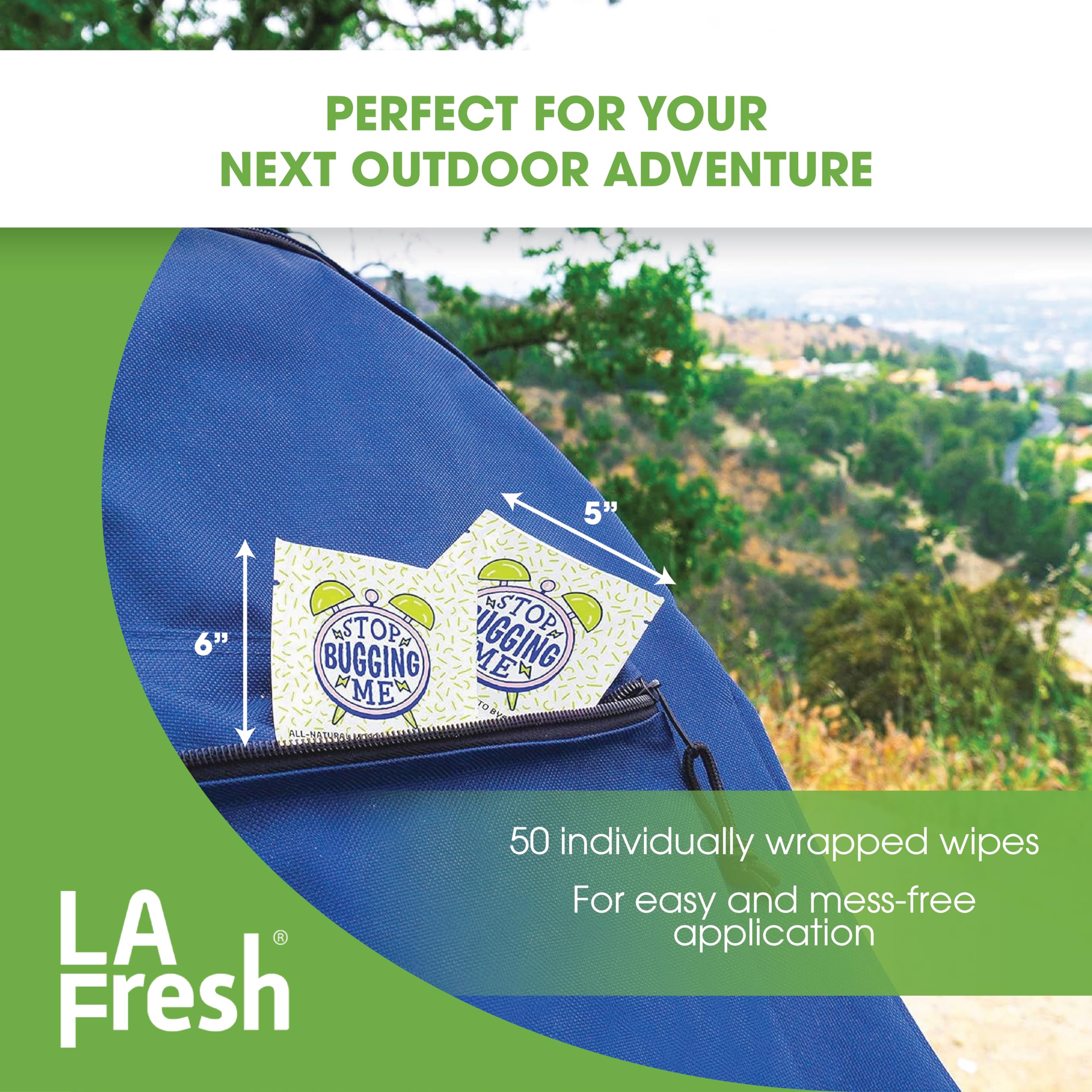LA Fresh DEET Free Mosquito Repellent Wipes - Long Lasting Bug Repellent Wipes, Travel Insect Repellant - Pack of 50 Natural Ins