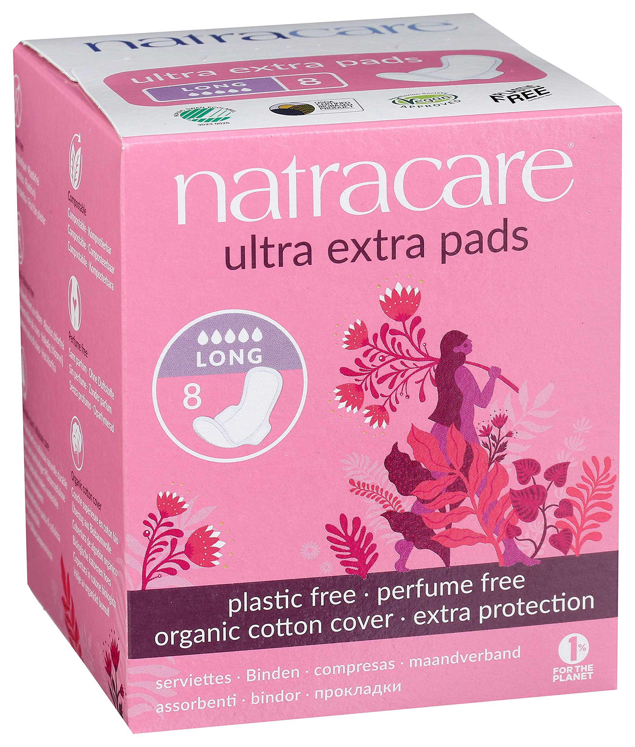 Natracare Ultra Extra Pads with Wings, Long, Individually Wrapped, Made with Certified Organic Cotton, Ecologically Certified Ce