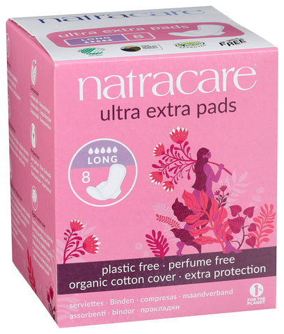 Natracare Ultra Extra Pads with Wings, Long, Individually Wrapped, Made with Certified Organic Cotton, Ecologically Certified Ce