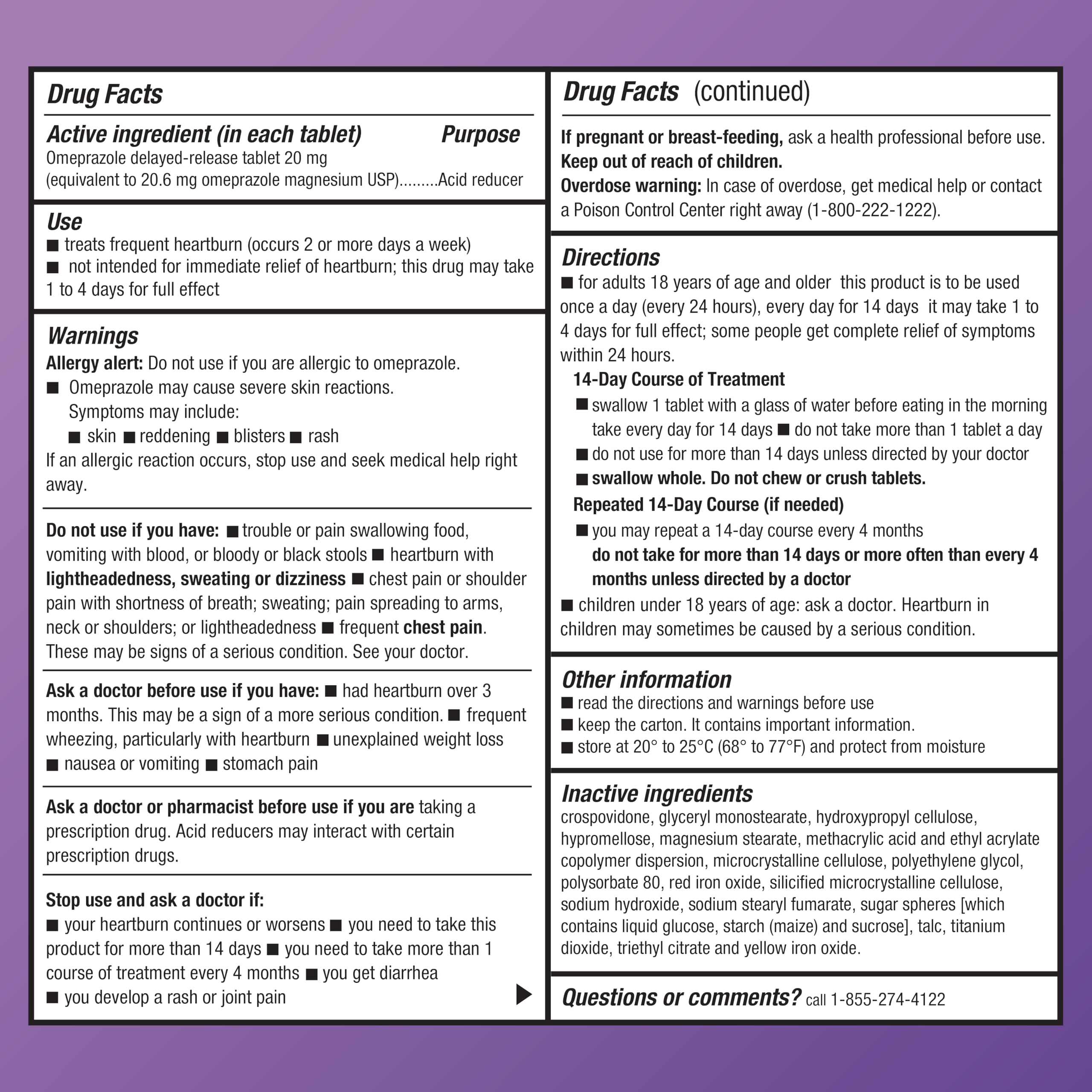 Amazon Basic Care Omeprazole Delayed Release Tablets 20 mg, Acid Reducer, 14 Count (Packaging may vary)