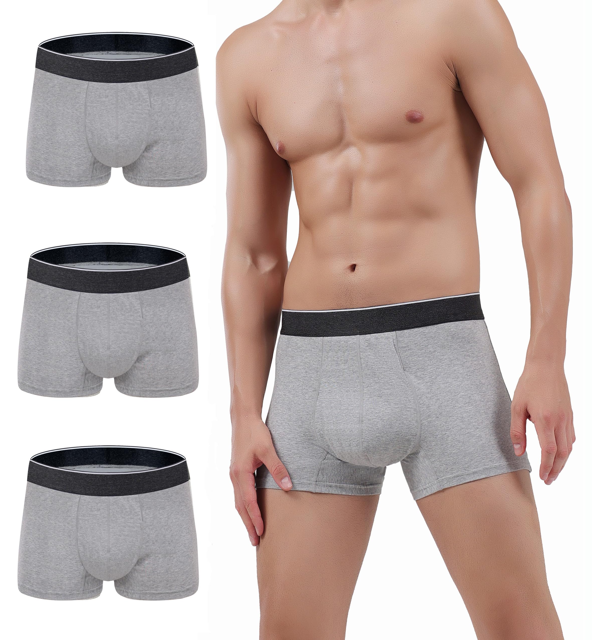 AIRCUTE Men Urinary Incontinence Underwear Washable Absorbency Soft Bladder Leak Proof Boxer Briefs 60 ML 3 Pack (Small,3 Gray)