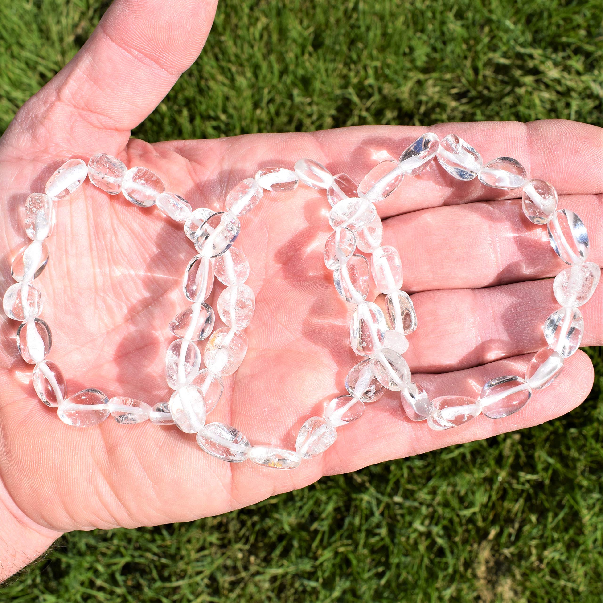CHARGED Amplifier Clear Quartz Crystal Bracelet Tumble Polished Stretchy + Selenite Heart Charging Crystal Included (AMPLIFY BOD