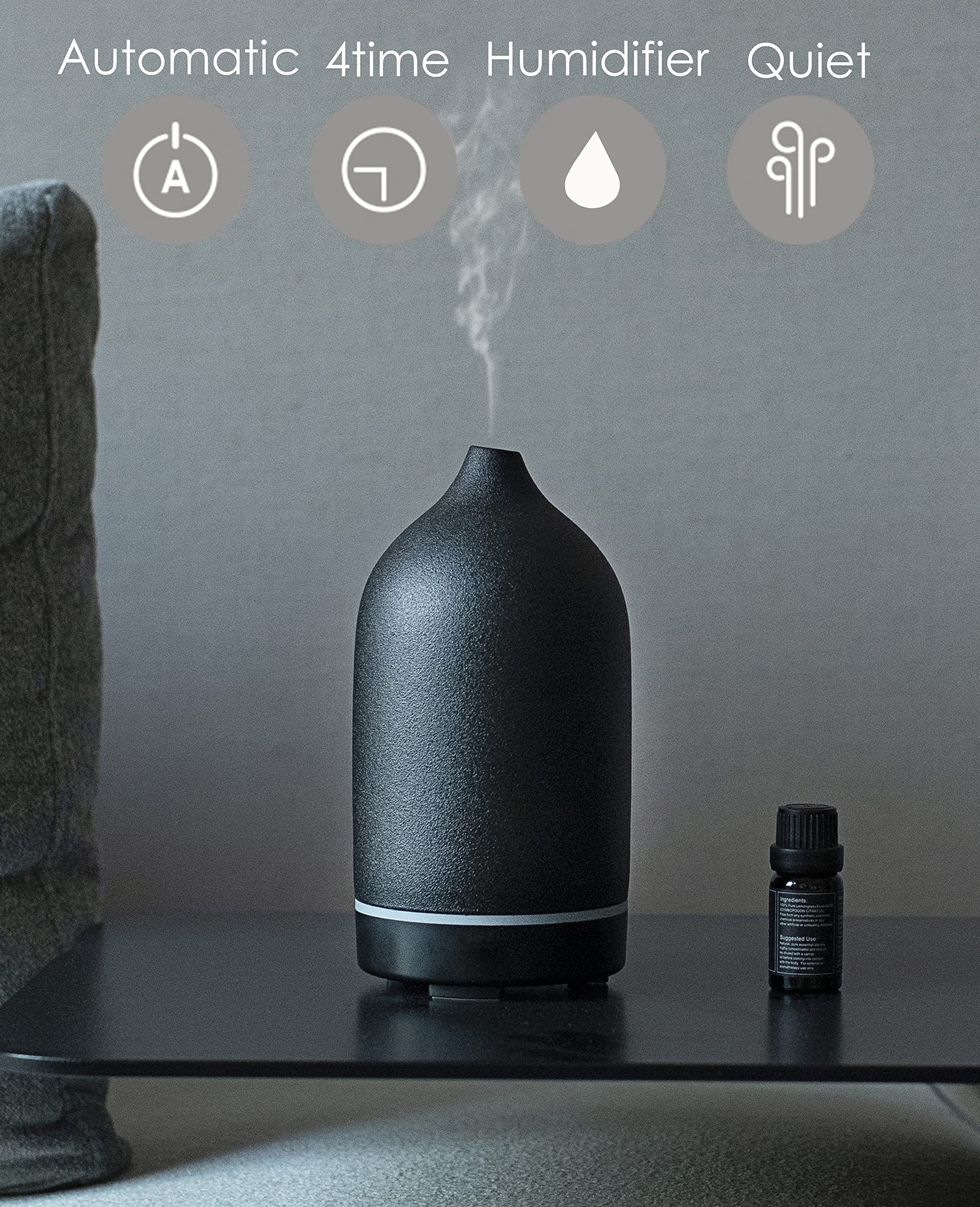 Essential Oil Diffuser,Handcrafted Ceramic Diffuser for Home,Ultrasonic Cool Mist Air Diffuser, 9 Colors Night Light with Timer